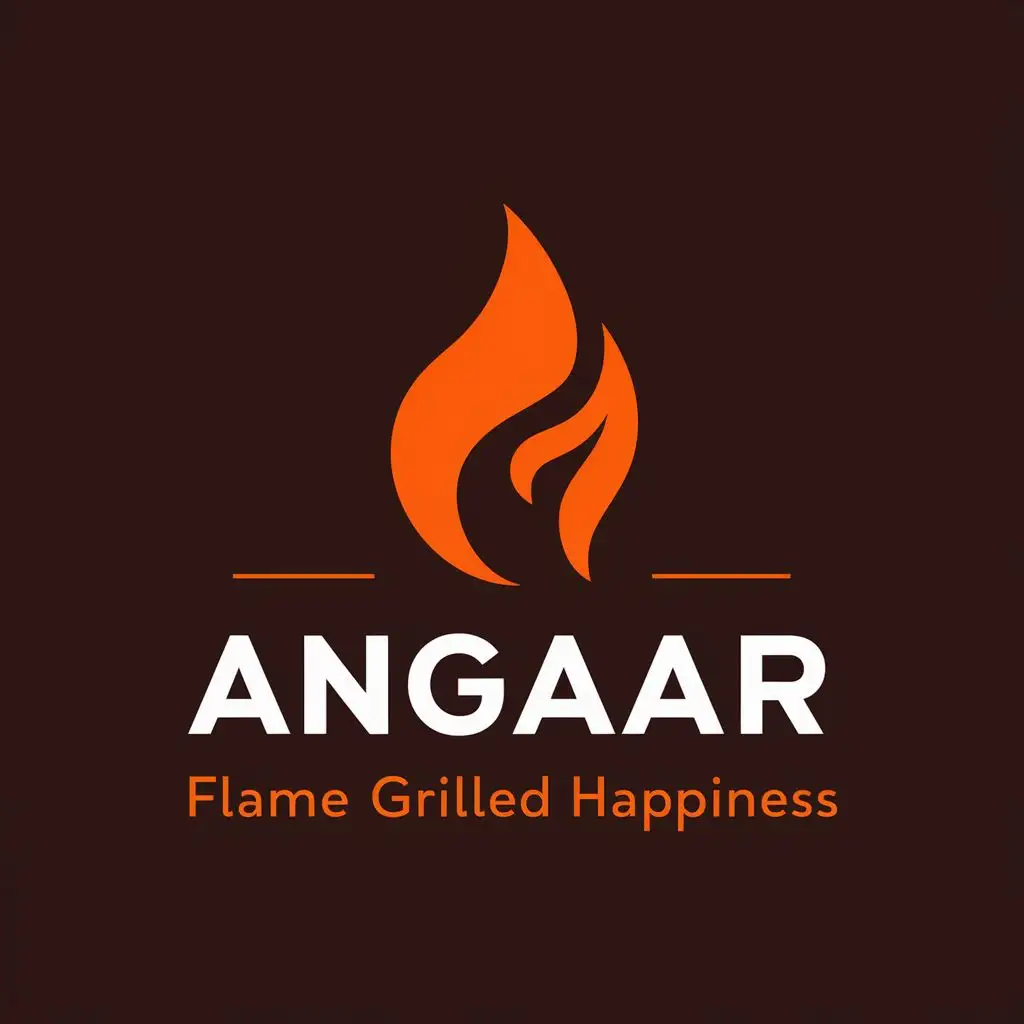 logo, Flame, with the text "ANGAAR FLAME GRILLED HAPPINESS", typography, be used in Restaurant industry