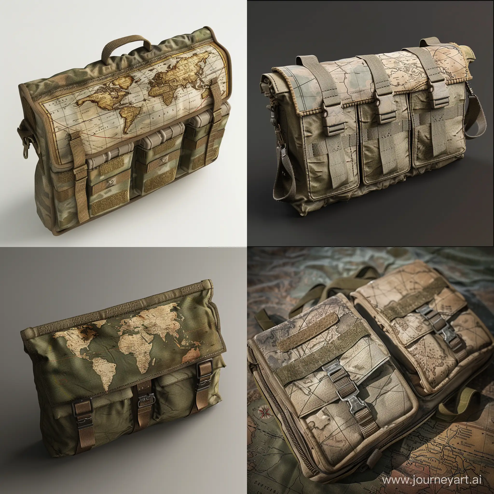 old military map cartographic kit isometric in tactical military pouch realistic 3d render
