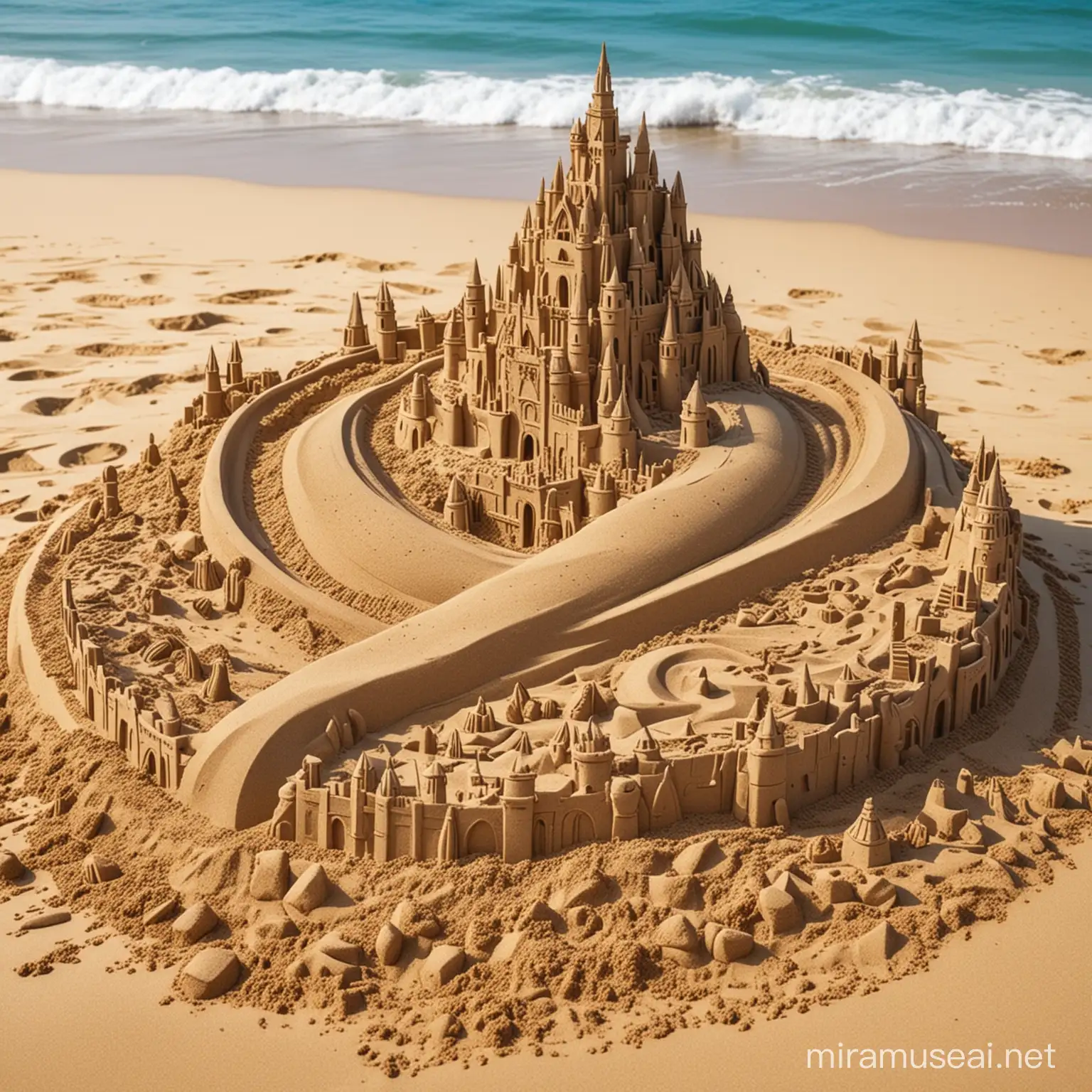 Exquisite 3D Sand Sculpture on Stunning Beach Background