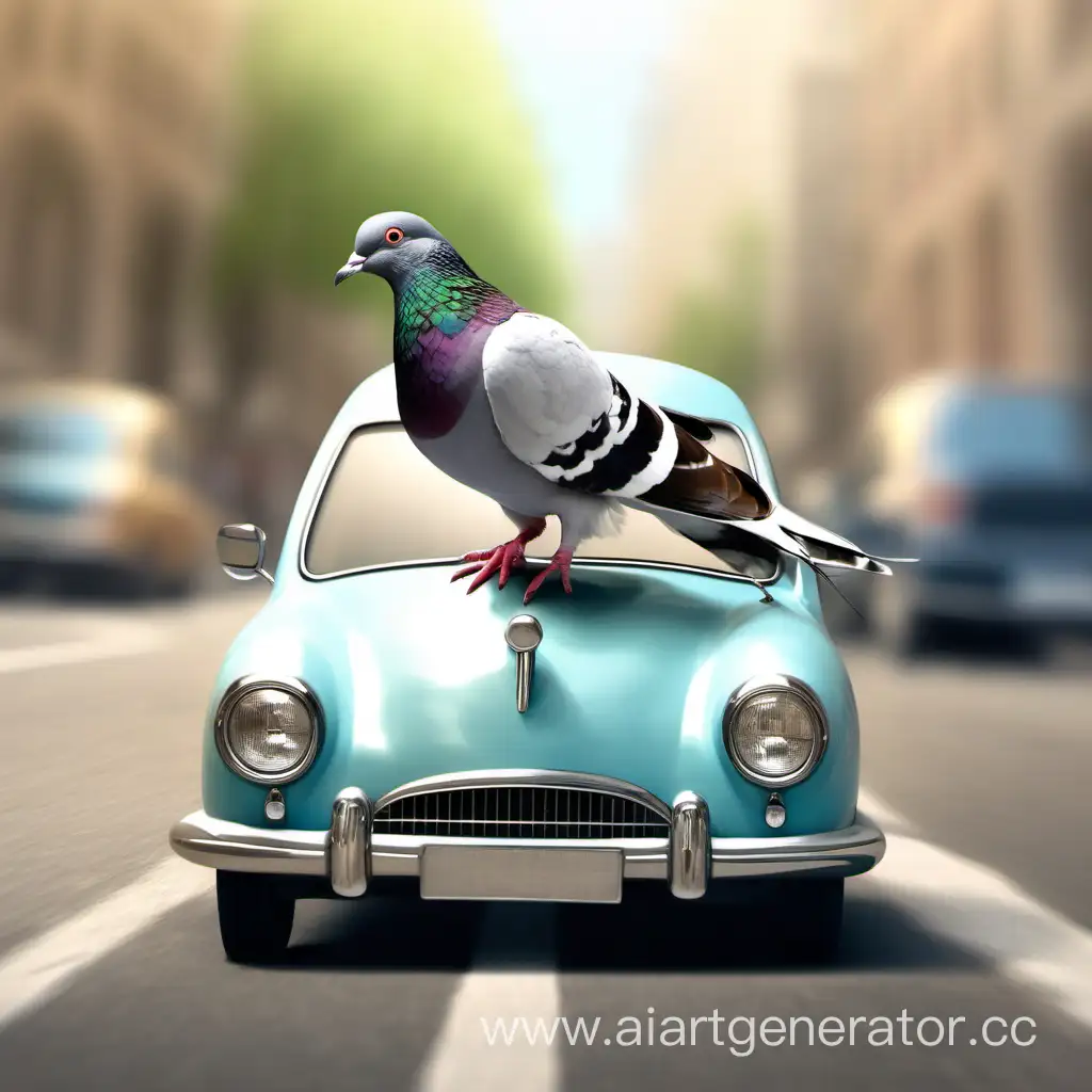 Pigeon-Driving-a-Stylish-Car-Avian-Adventure-on-Wheels
