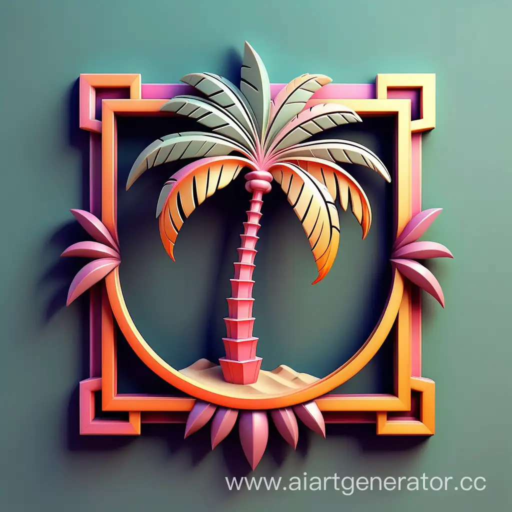 simple logo of 3D bright palm vintage frame. mad of palm.