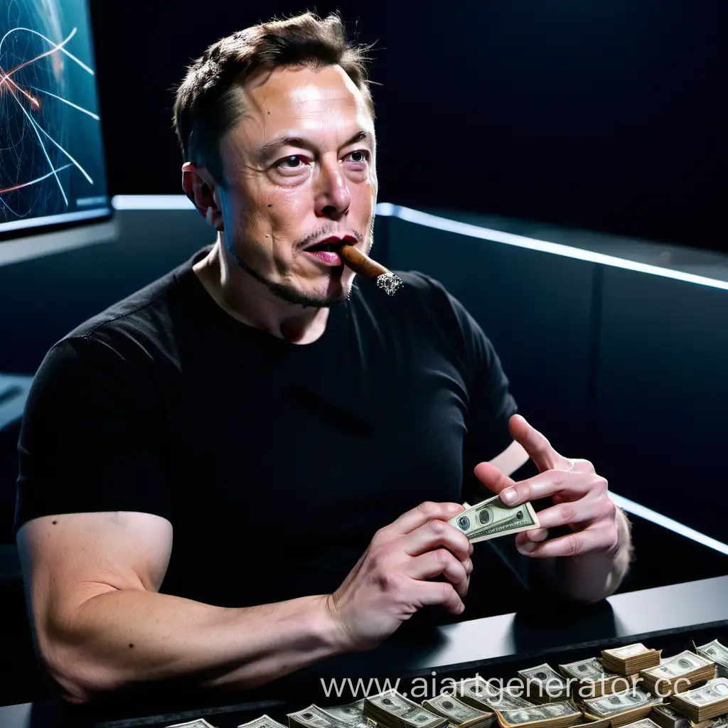 Elon-Musk-Counting-Money-and-Smoking-Cigar-at-Cyber-Track