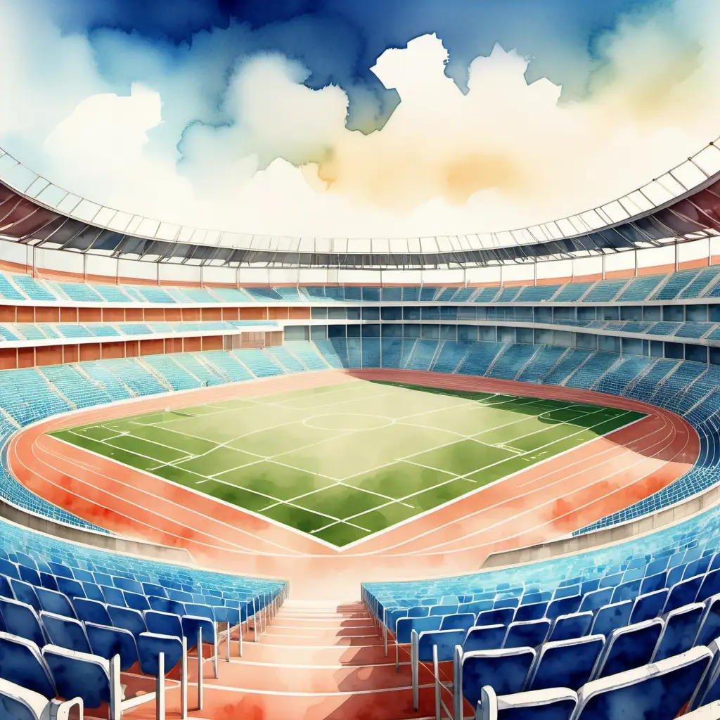 Vytvoř realistickou _ situace letní atletický stadion_ve stylu akvare