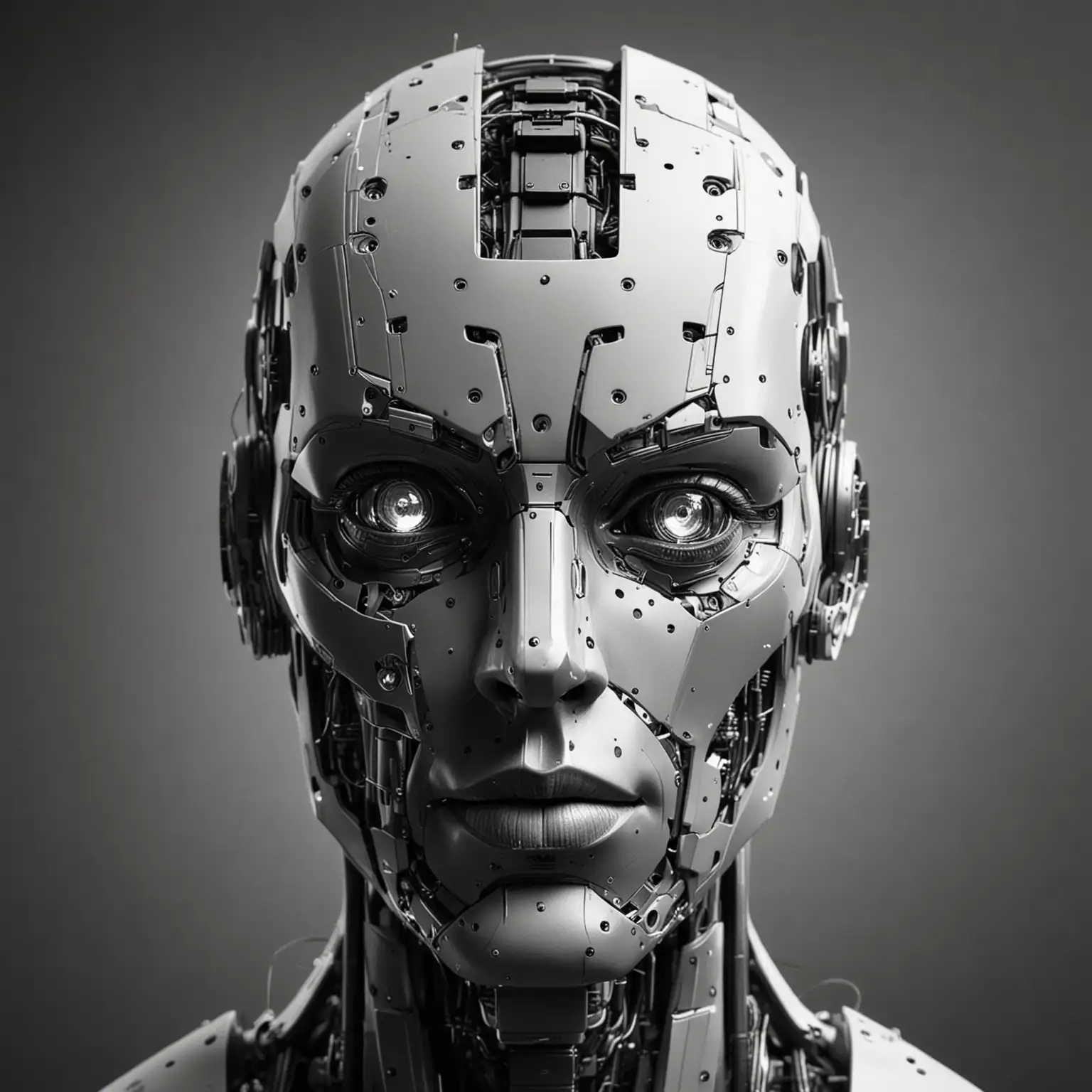 Abstract Robot Face in Greyscale Futuristic Portrait of a 40YearOld Male