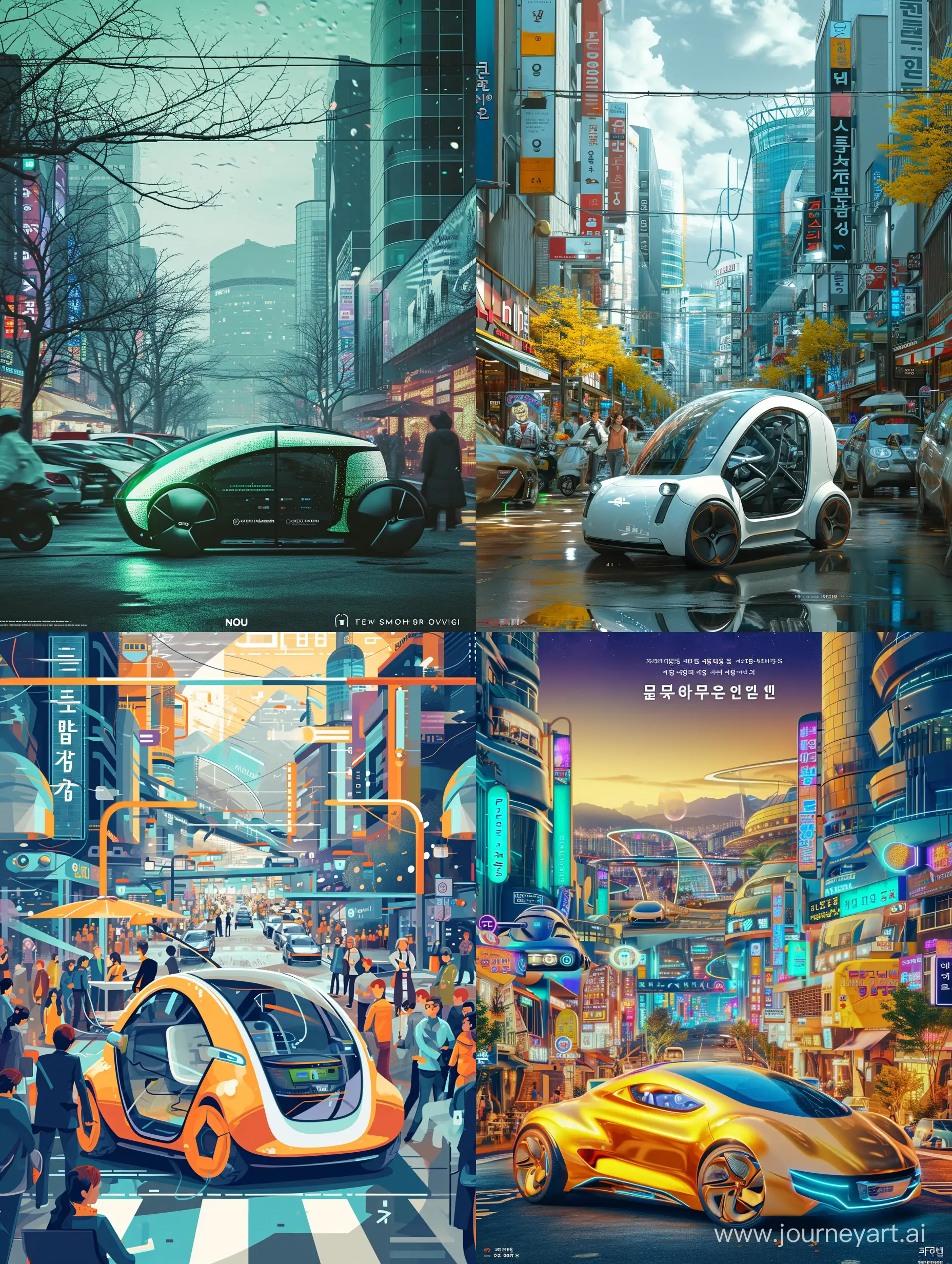 I am trying to create a cutting-edge mobility exhibition that can present electric, sustainable mobility, and a new mobility life aspect. Please make a poster never seen before. it will held in Seoul, korea.