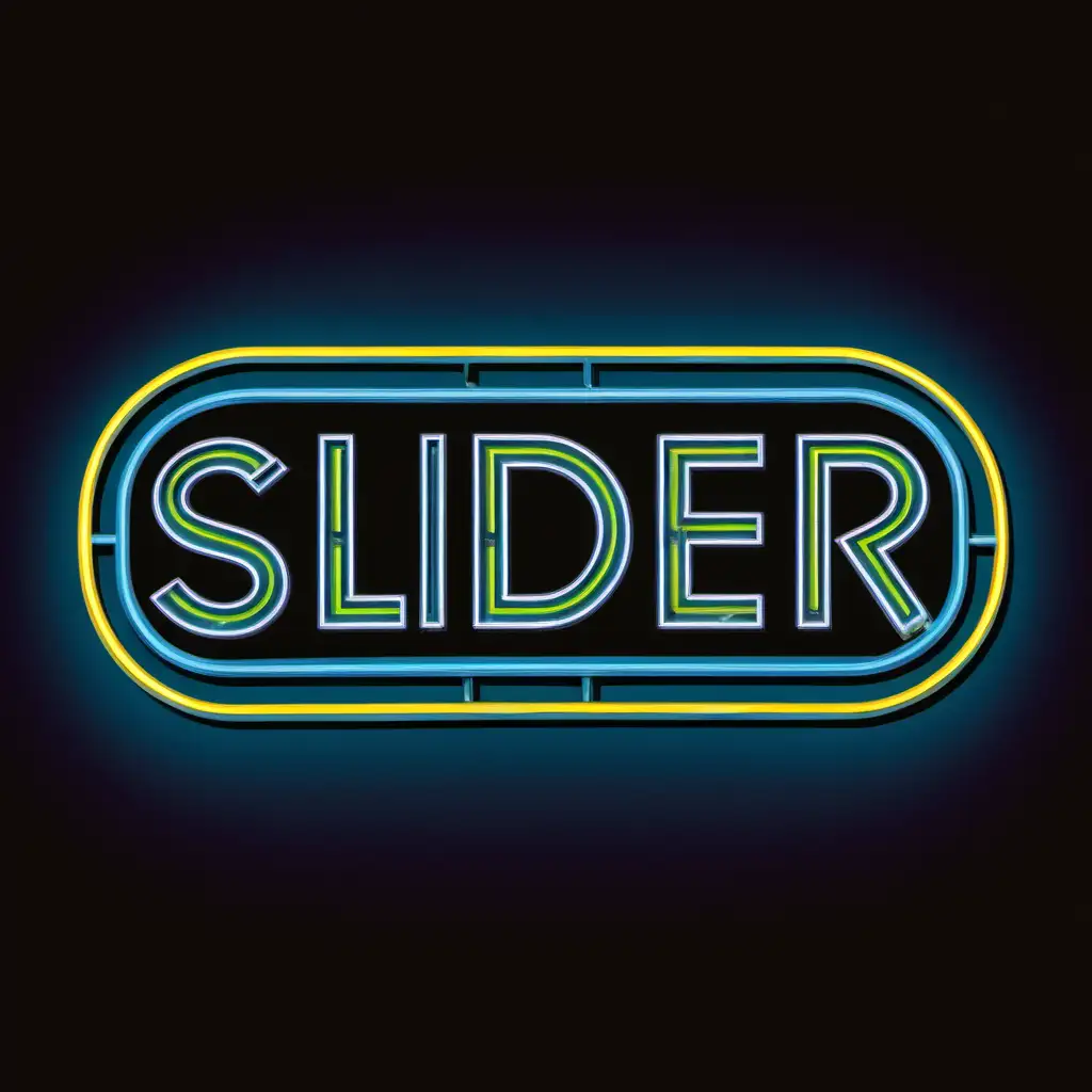 Slider,  1970’s logo, neon, correct the spelling to slider