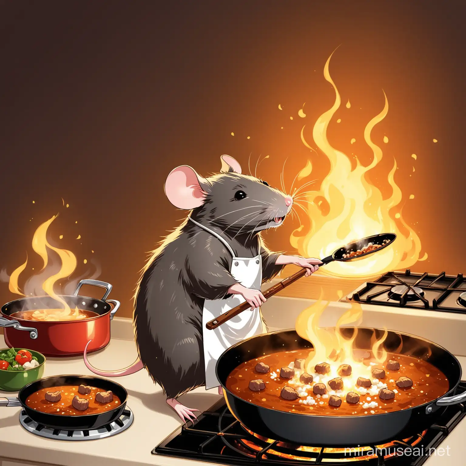 Intrepid Rat Chef Preparing Gourmet Delights