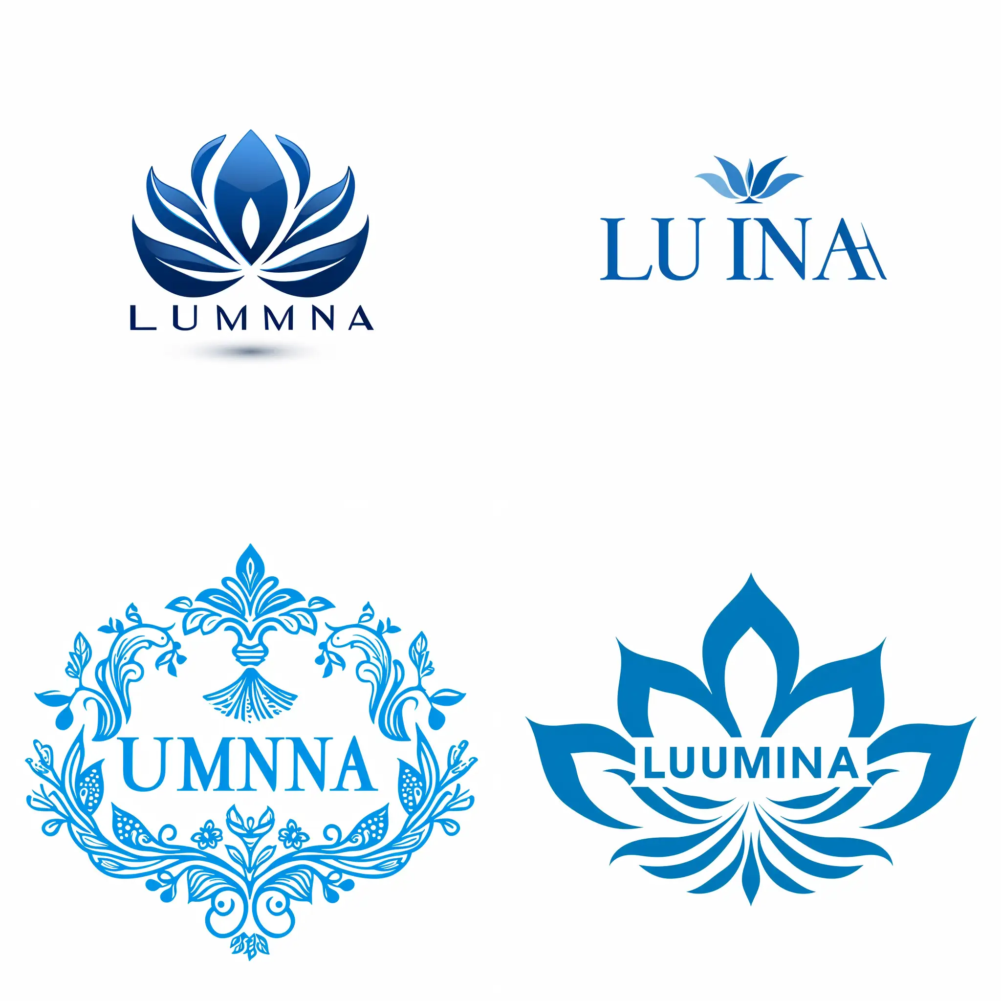 the logo of the cosmetics brand in blue with the inscription L U M I N A  on a white background