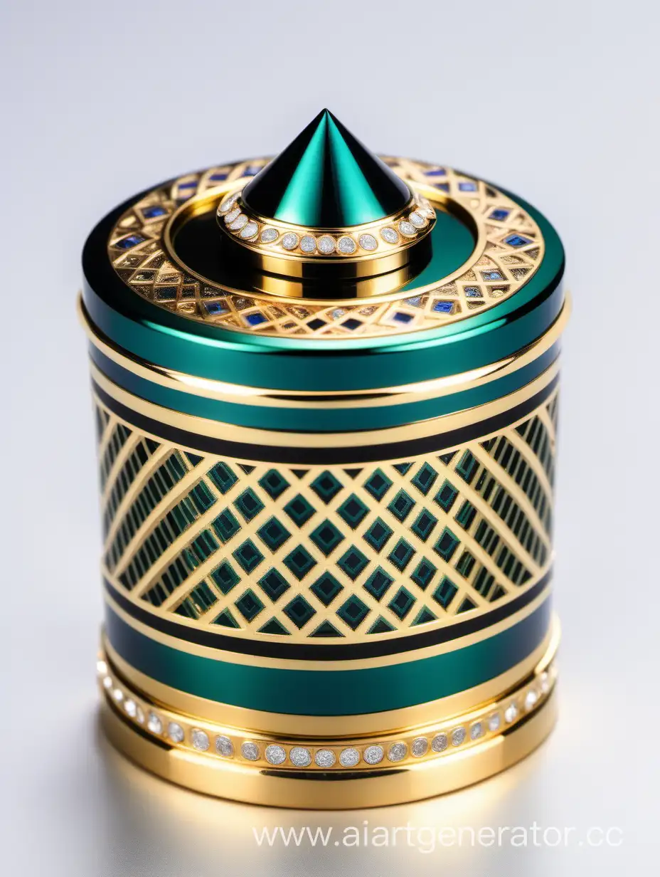 Elegant-Gold-and-Dark-Green-Blue-Perfume-Bottle-with-DiamondAdorned-Double-Height-Cap
