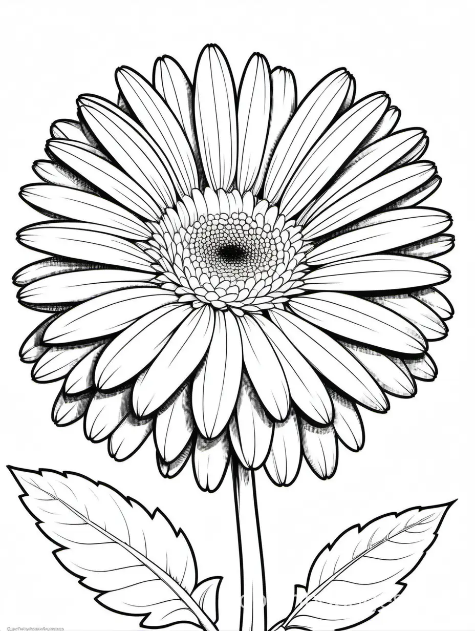GERBER DAISY, Coloring Page, black and white, line art, white background, Simplicity, Ample White Space. The background of the coloring page is plain white to make it easy for young children to color within the lines. The outlines of all the subjects are easy to distinguish, making it simple for kids to color without too much difficulty