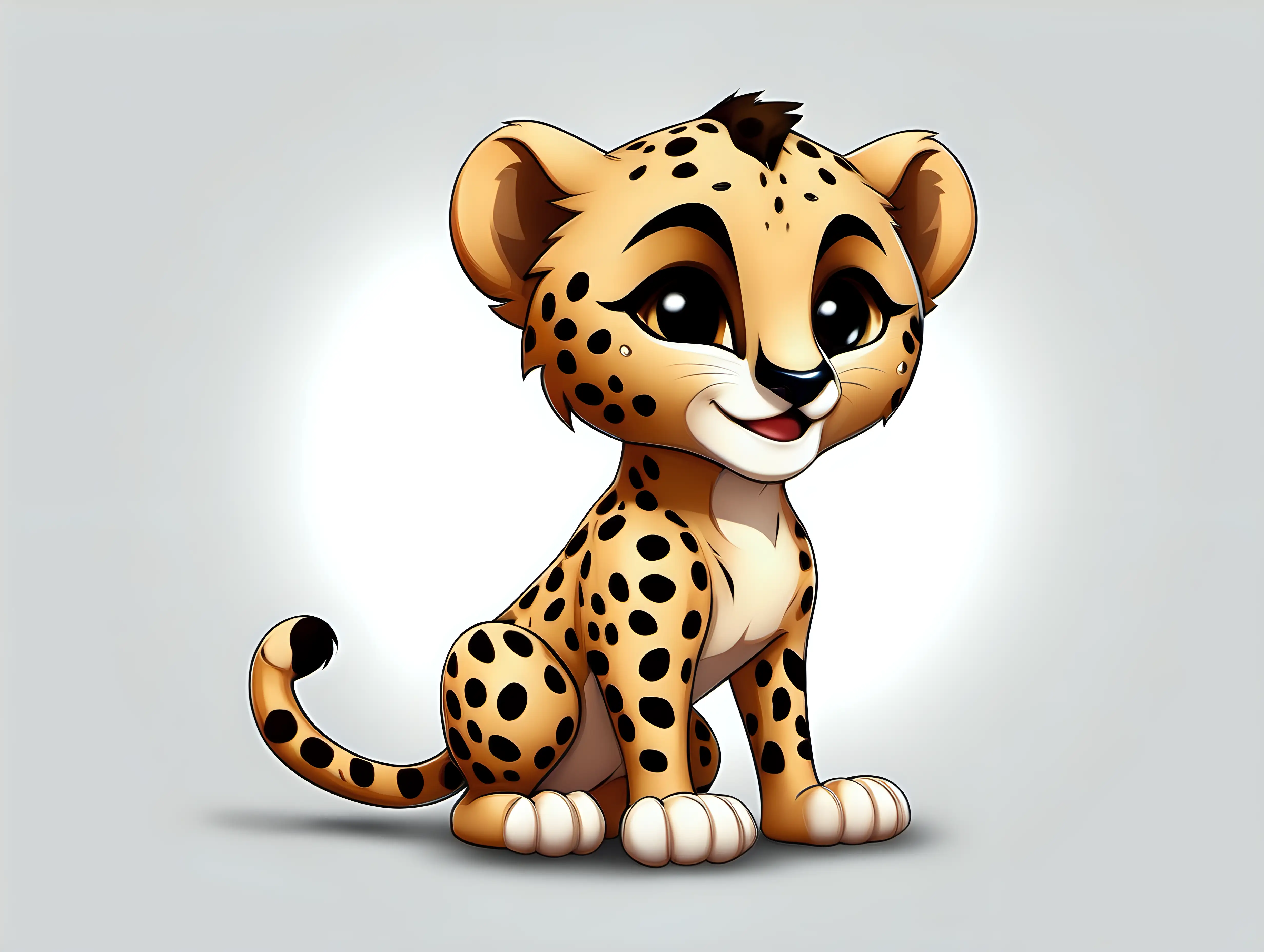 Animated cartoon baby cheetah friendly full body on white background