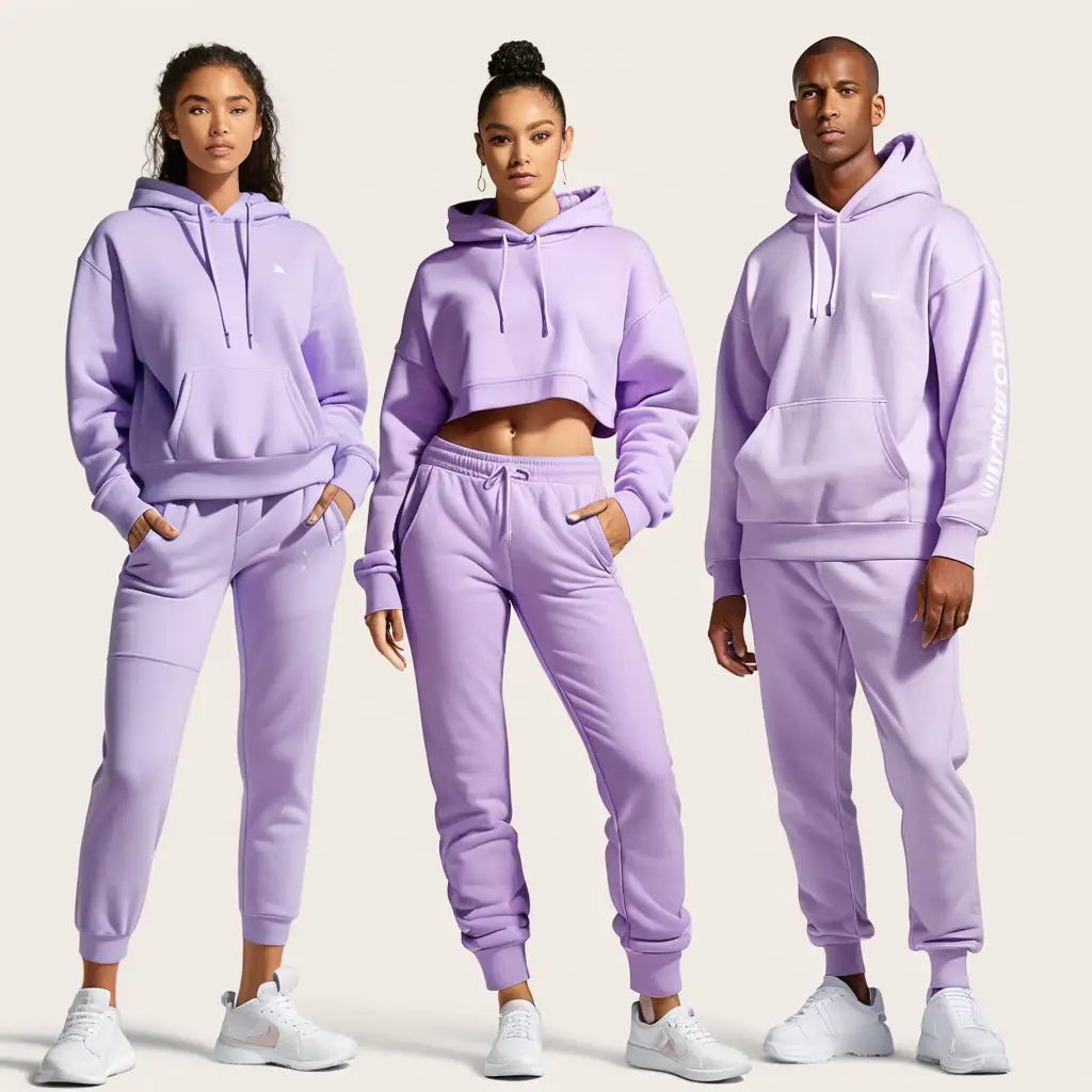 Lavender Sweatpants and Crop Sweatshirt Ensemble for Women Stylish Lavender Hoodie for Men