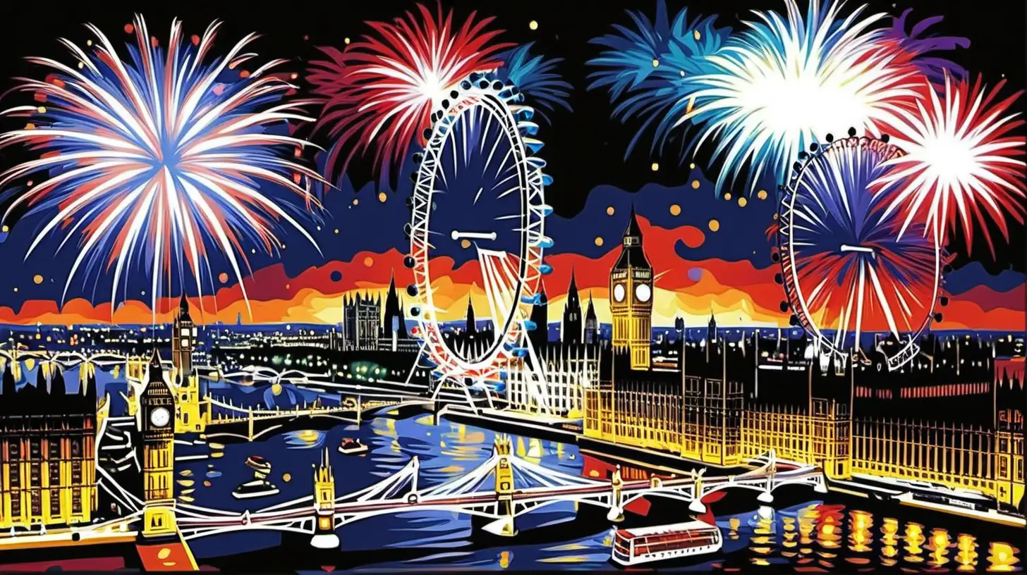 London Eye Night View Fireworks Feast Oil Painting by Numbers Kit on Canvas