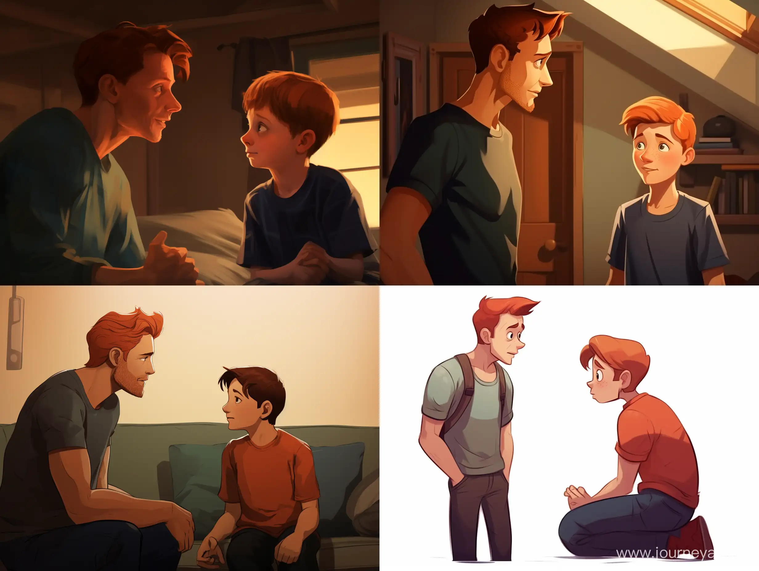 Casual-Conversation-Between-RedHaired-Young-Man-and-DarkHaired-SixYearOld