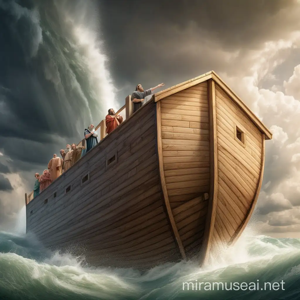 God instructs Noah to build an ark, giving him specific dimensions and details on how to construct it.