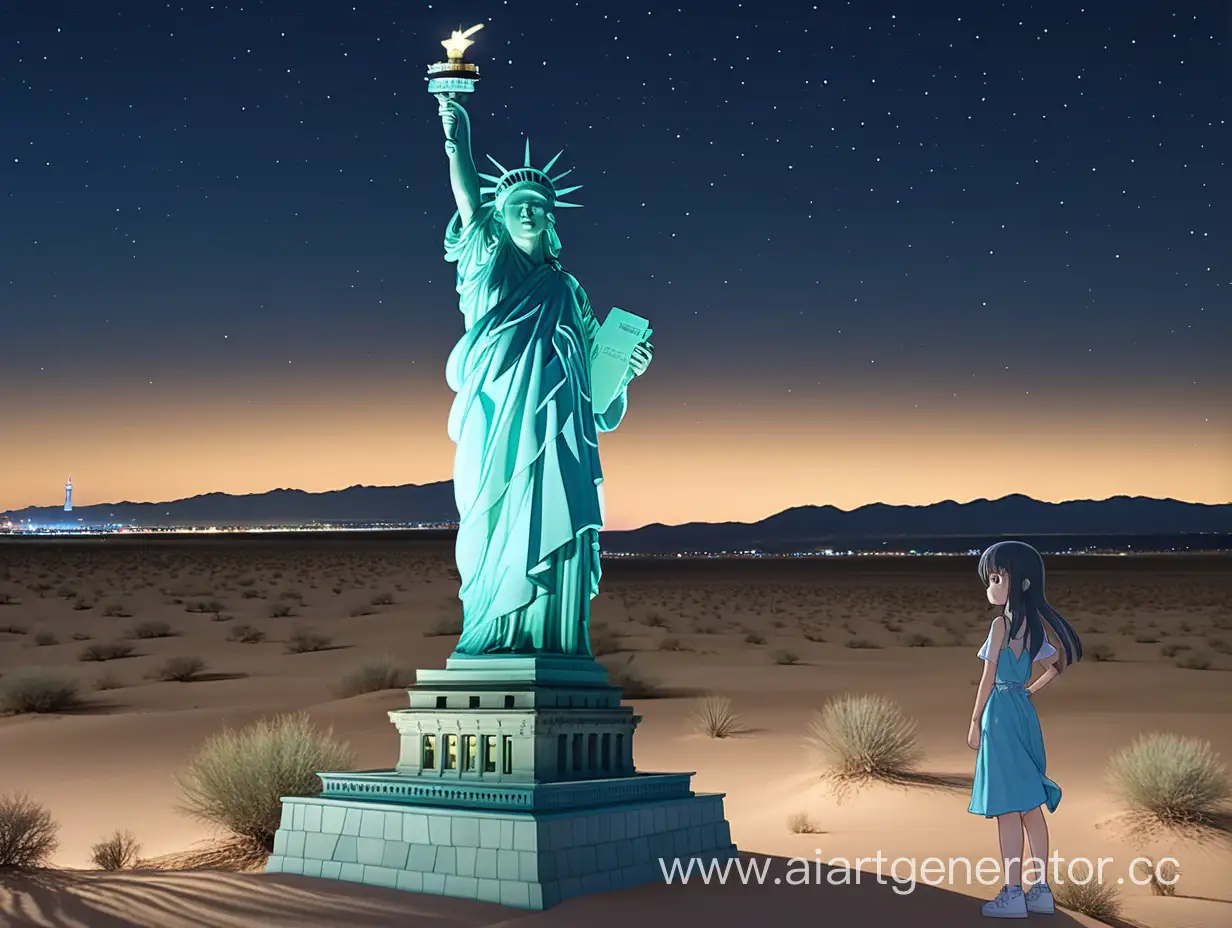 Anime-Girl-by-Desert-Statue-of-Liberty-at-Night