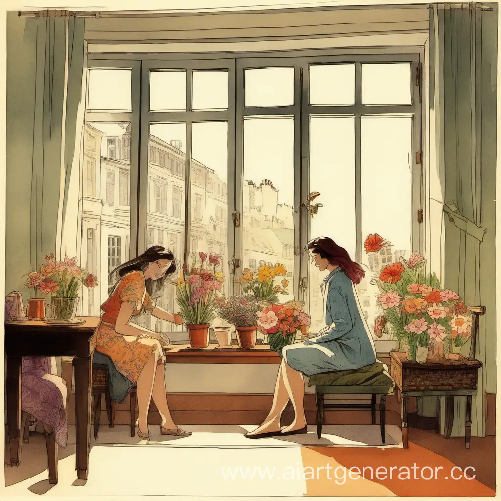Joyful-Women-Surrounded-by-Flowers-in-Luxurious-Apartment