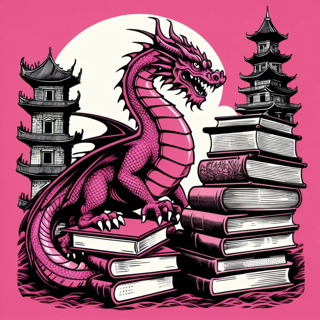 Enchanting Reading Club with Pink Dragon in Vintage Bookish Setting