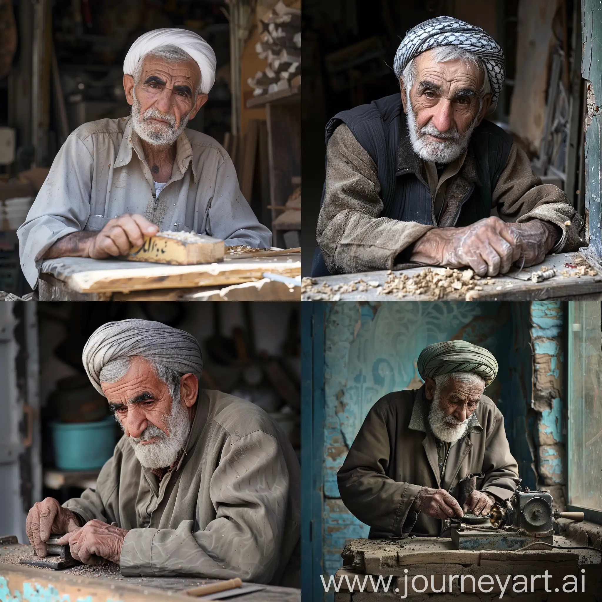 Old Iranian man working