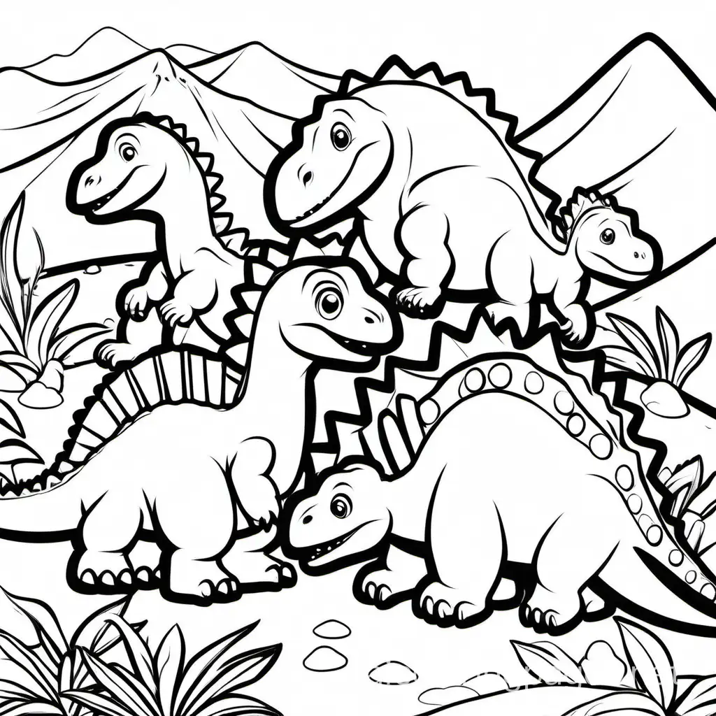 Adorable-Dinosaur-Babies-Coloring-Page-for-Kids-Simple-Line-Art-on-White-Background
