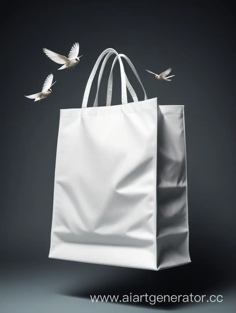 белыя сумка шоппер летает на пустом фоне
