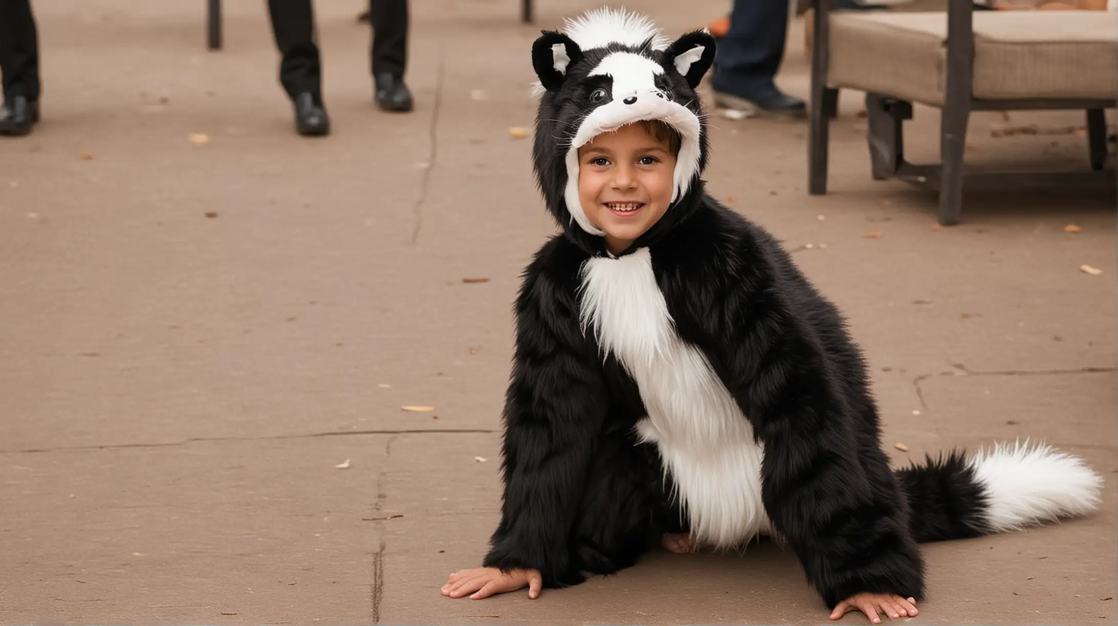 Adorable Child in Skunk Costume Playing Outdoors