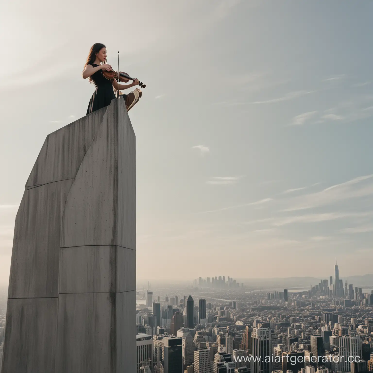 Solo-Violinist-Performing-on-Rooftop-Skyscraper