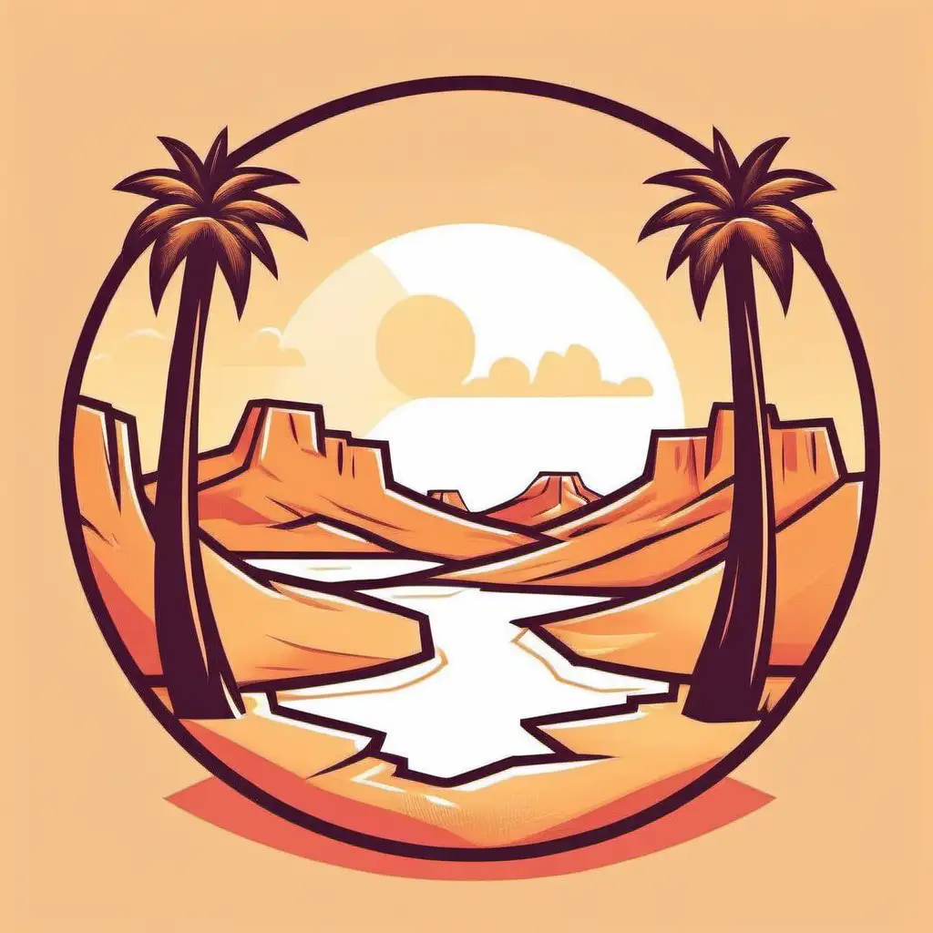 make an icon that can be used for branding of an illustration of a desert oasis with palm trees