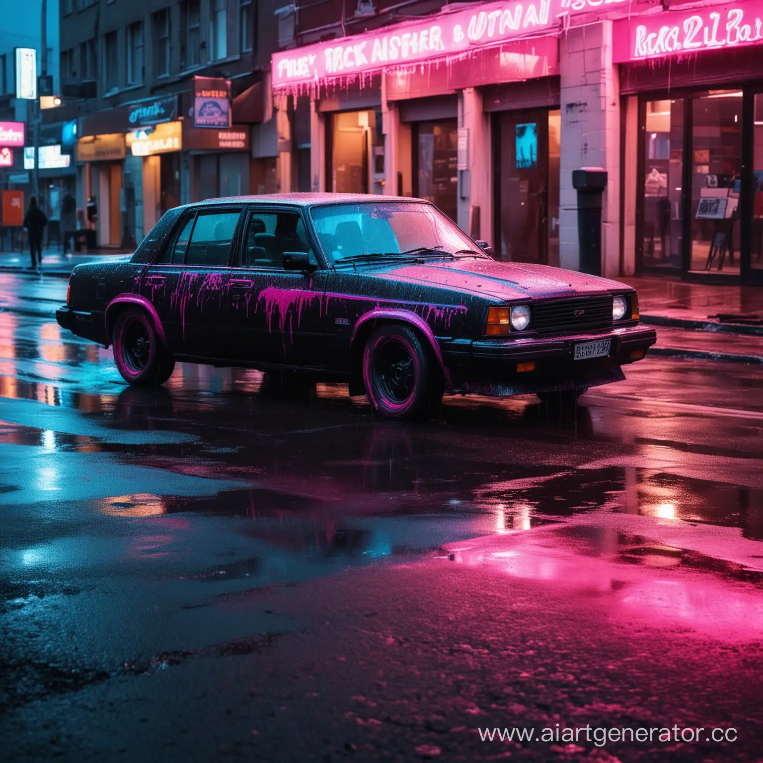 Dynamic-Black-Car-in-Neon-City-Lights