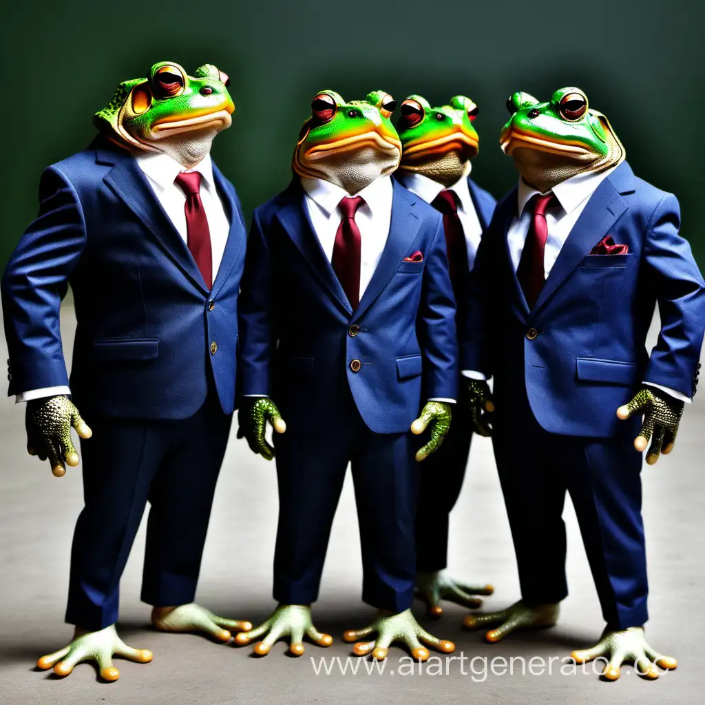 Four-Toads-Dressed-in-Formal-Suits-Standing-Together