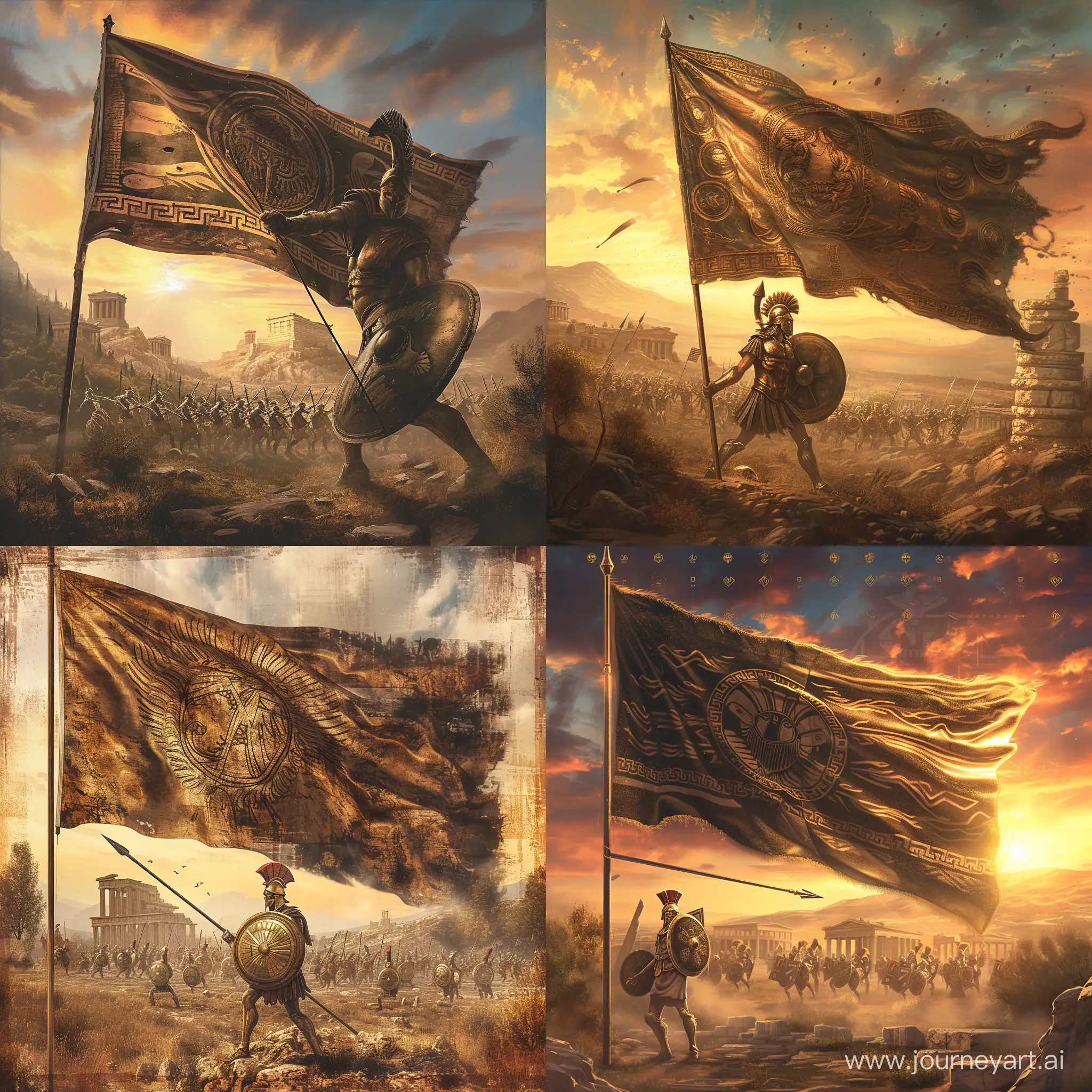 Majestic-Flag-of-Ancient-Greek-Warriors-on-SunDrenched-Battlefield