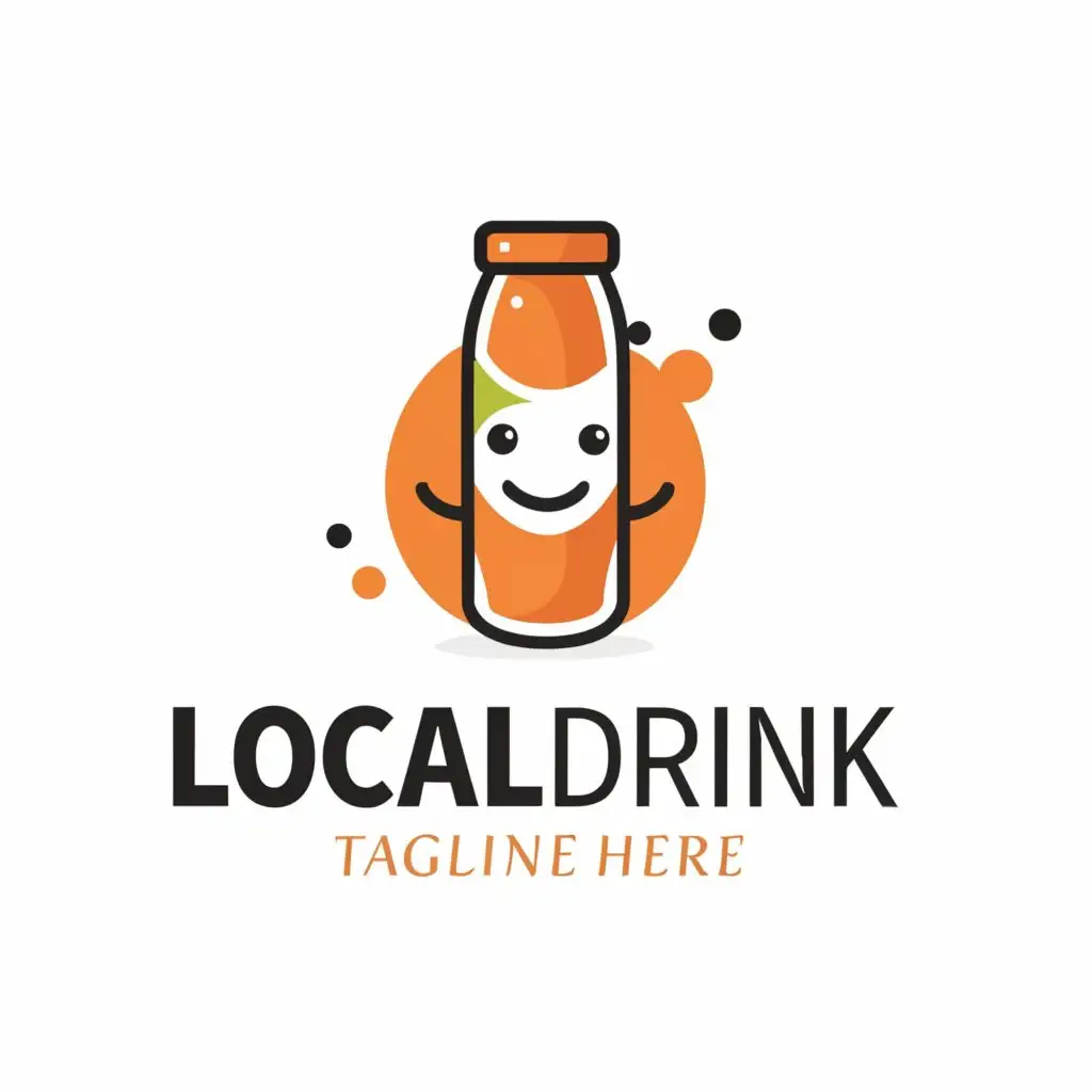 a logo design,with the text "Local Drink", main symbol:Bottle, Face, shake,Minimalistic,clear background