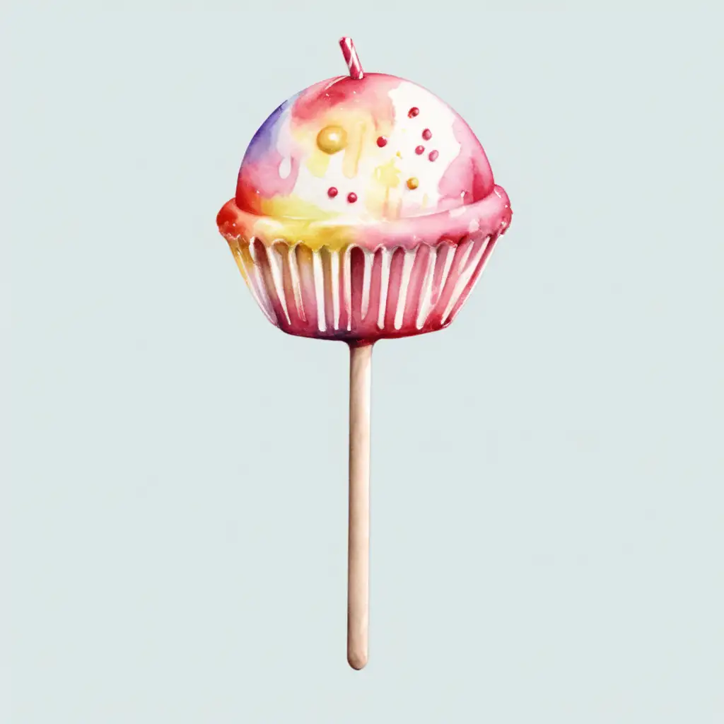 Watercolor styled, single cakepop with stick, with no background