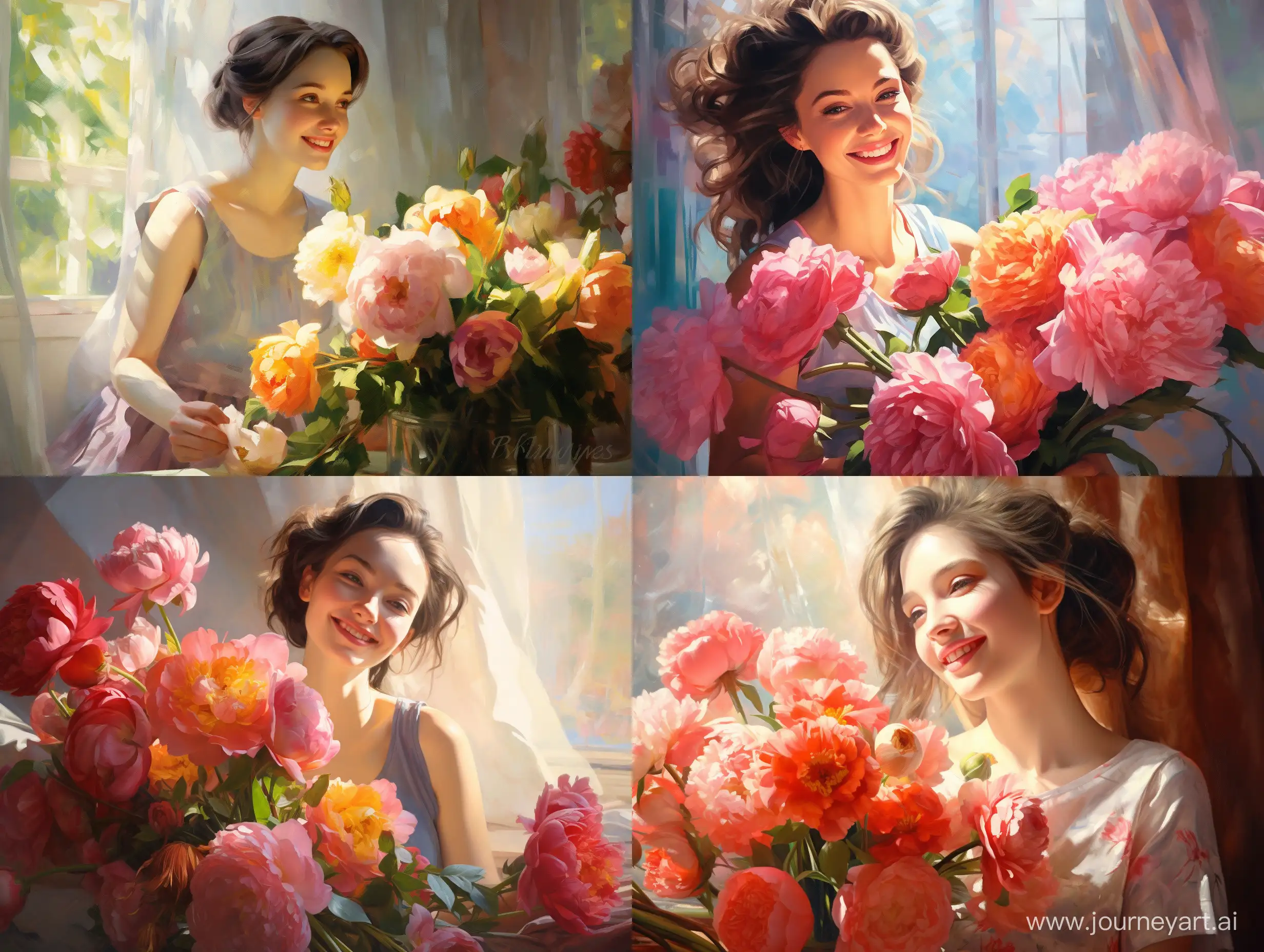 Joyful-Woman-Delighted-with-Vibrant-Peony-and-Rose-Bouquet