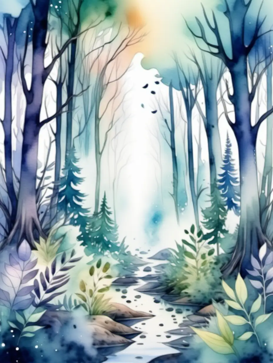 beautiful mystical forest in watercolor theme
