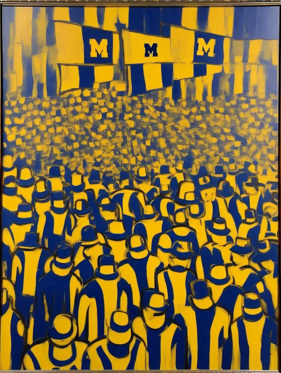 1950s Abstract Oil Painting of University of Michigan Fans in Maize and Blue