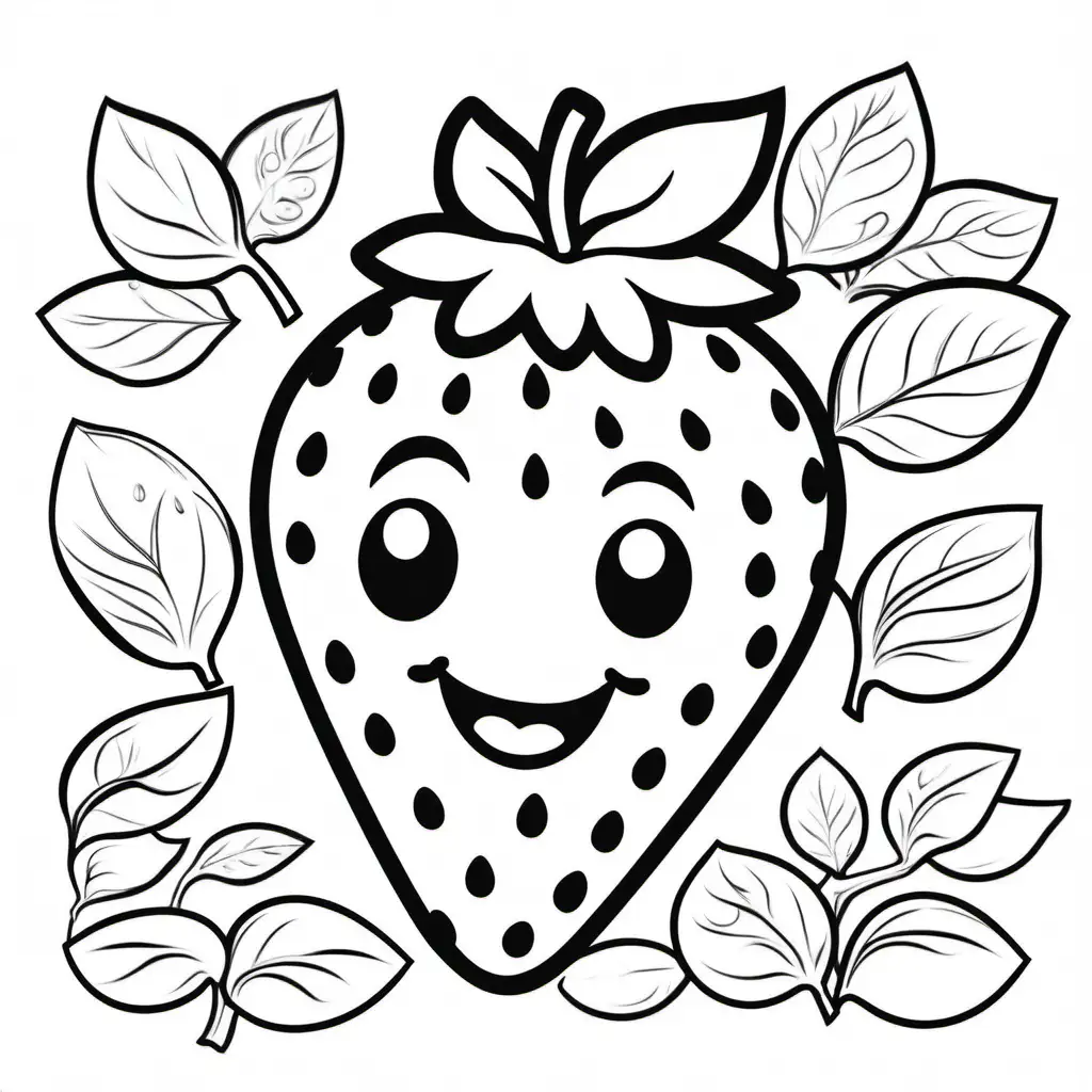 Coloring page with a simple smiling strawberry