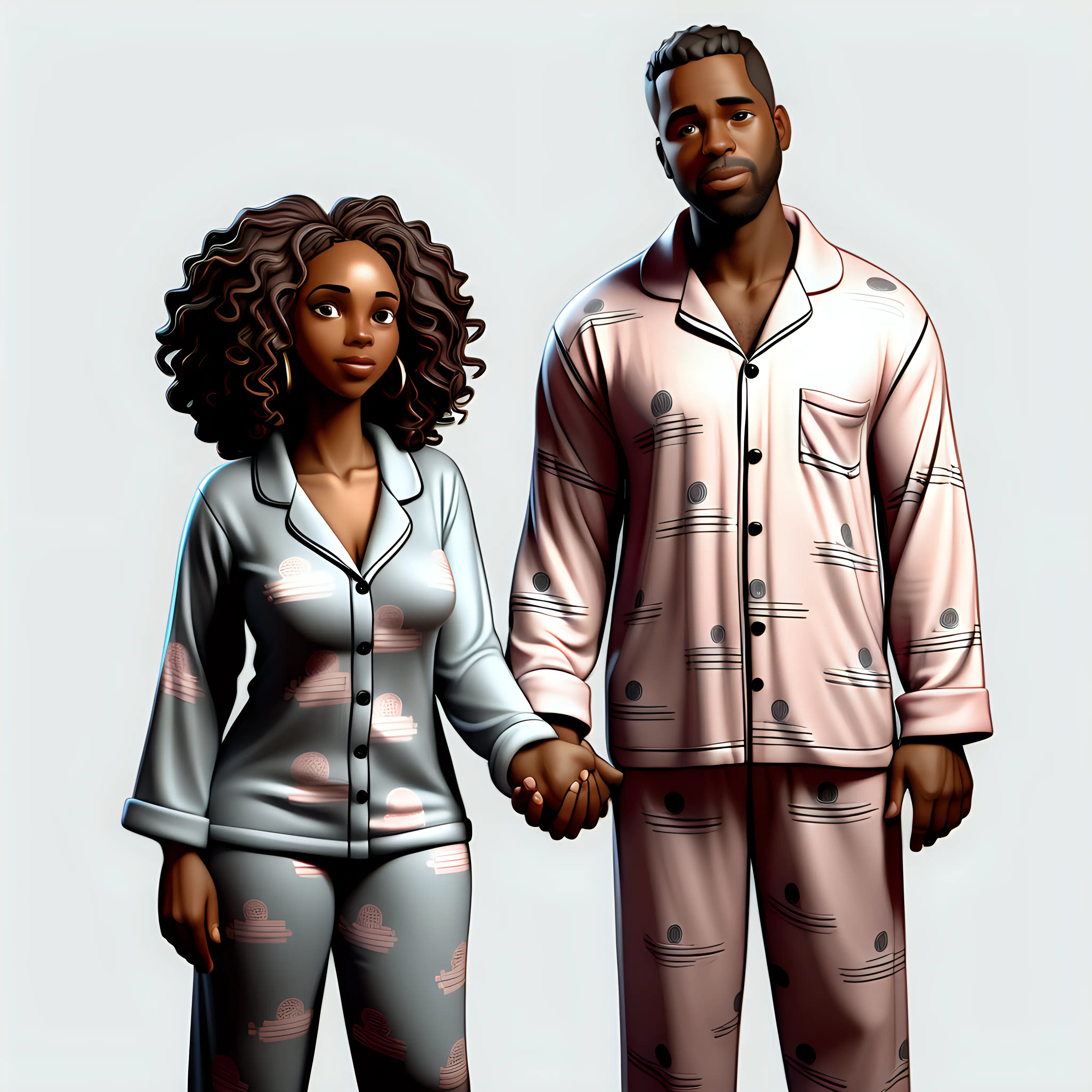 Black woman and man in pajamas holding hands praying together full body transparent background