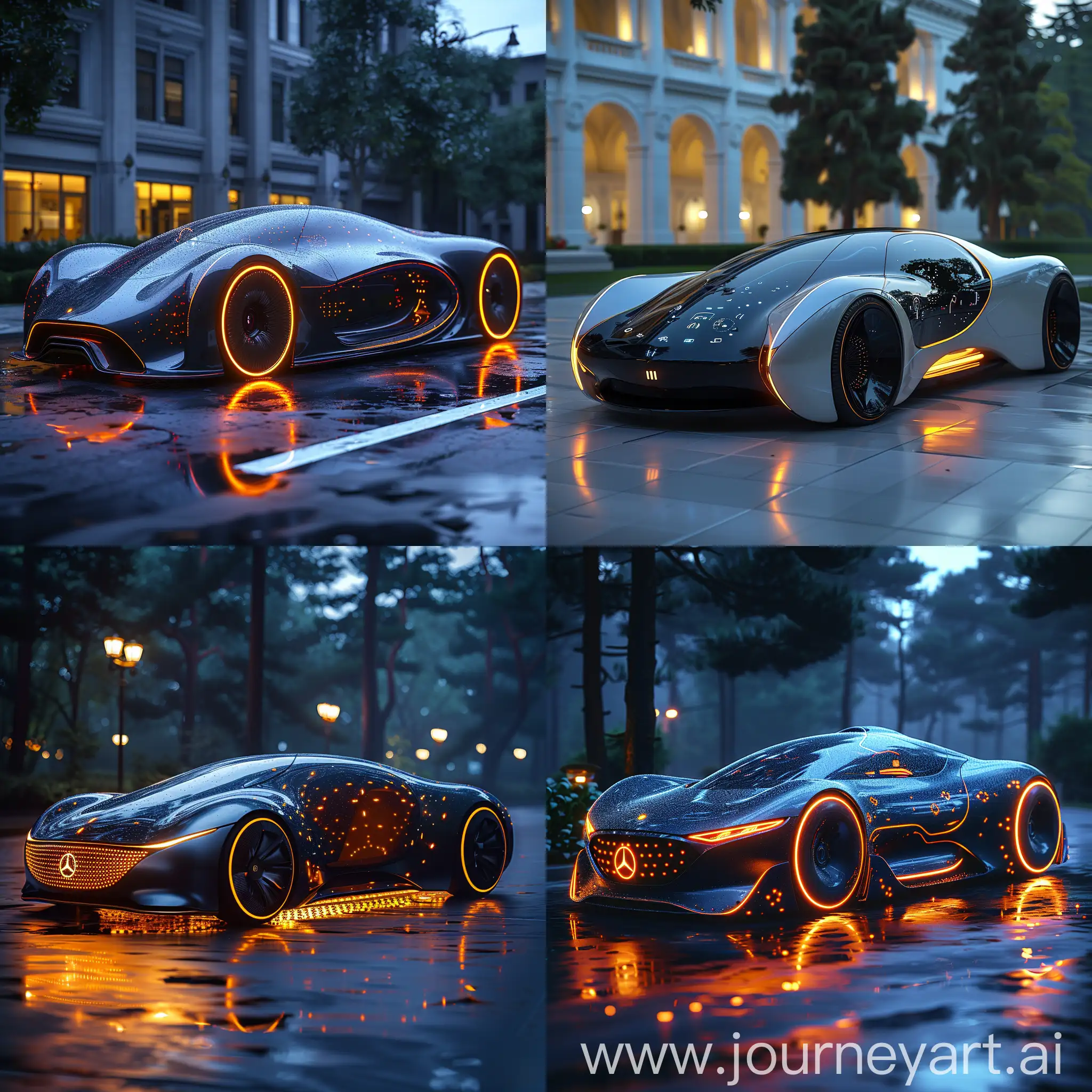 Futuristic car, Autonomous Driving, Biometric Access, Augmented Reality Windshield, Health Monitoring System, Holographic Displays, Self-Healing Paint, Smart Glass Roof, Energy-Harvesting Body Panels, Gesture Control, AI Personal Assistant, Sleek Aerodynamic Shape, LED Lighting, Smart Doors, Carbon Fiber Construction, Pop-Out Cameras, Floating Seats, Interactive Exterior Lighting, 360-Degree Cameras, Minimalist Interior, Artificial Intelligence Integration, octane render --stylize 1000