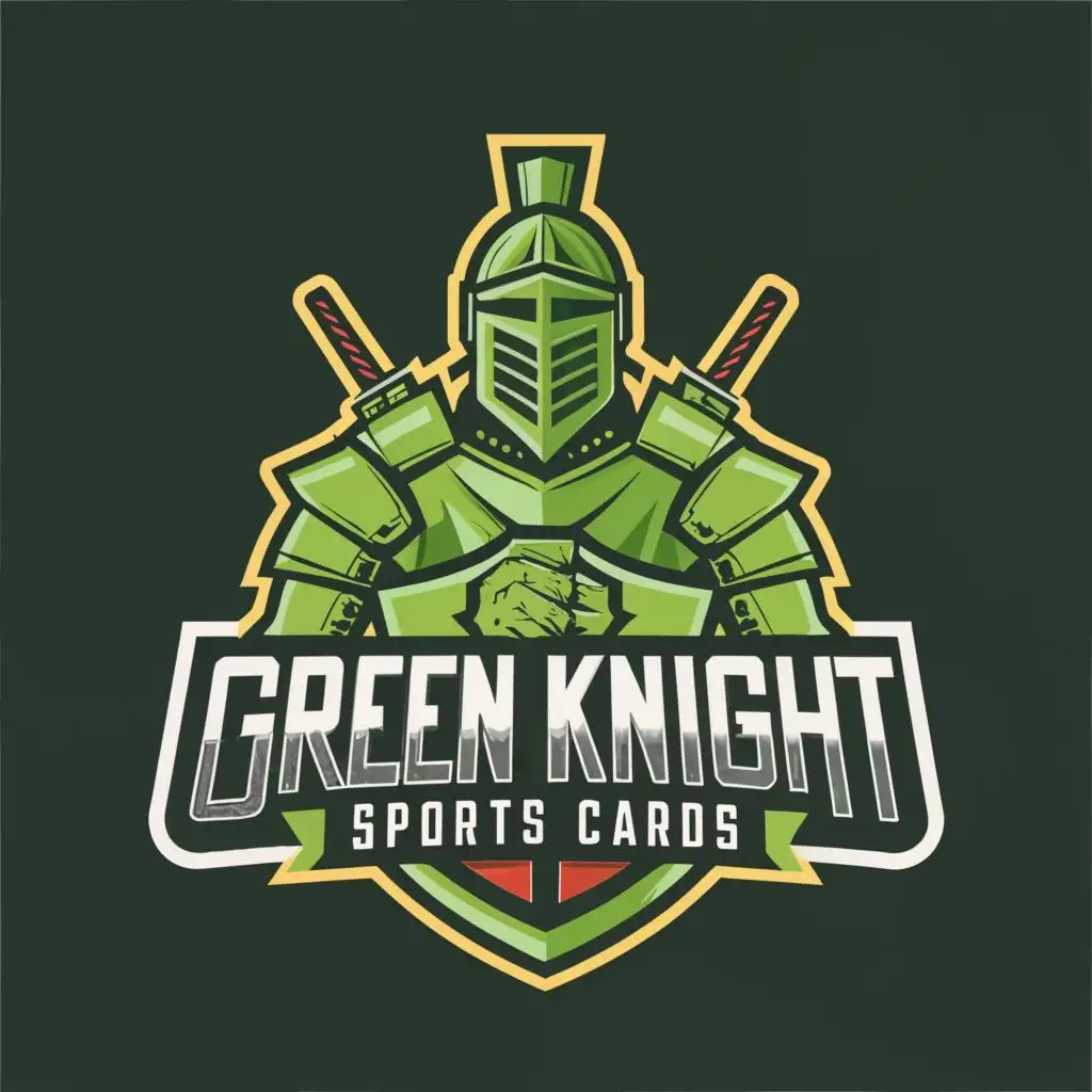 logo, a knight in armor green color, with the text "Green Knight Sports Cards", typography, be used in Entertainment industry
