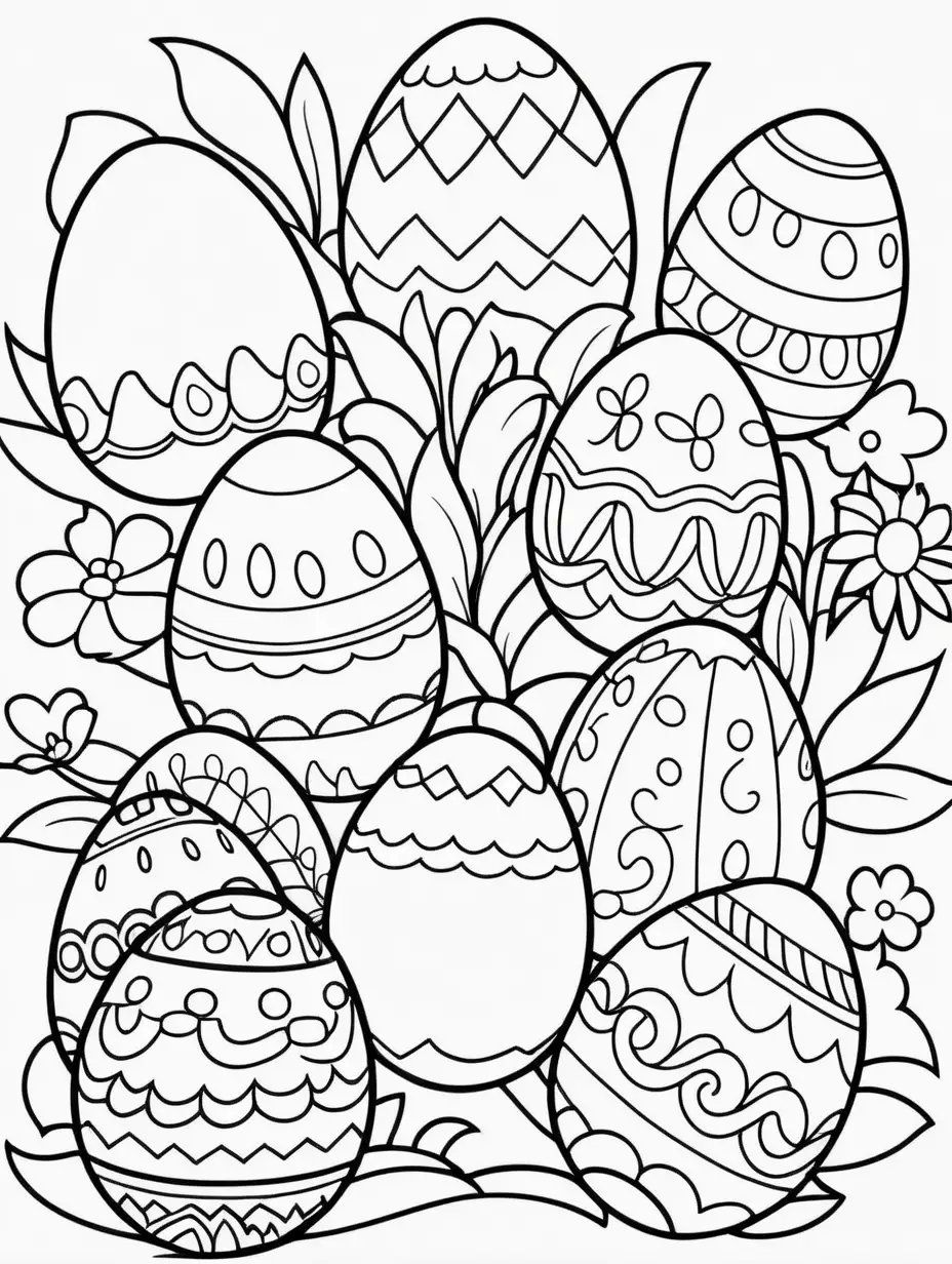 Easy coloring book for 3 years toddler. Funny easter eggs. Without colors and shadows. Without background.