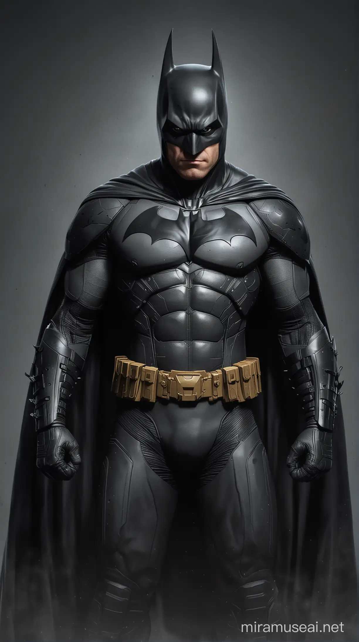 Dark Knight Vigilante Patrolling Gotham City Streets at Night