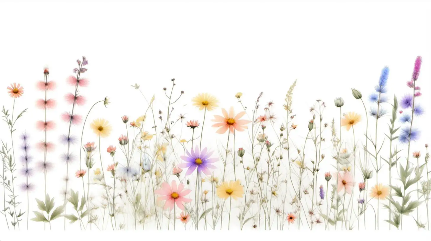 Pastel Wildflowers on White Background