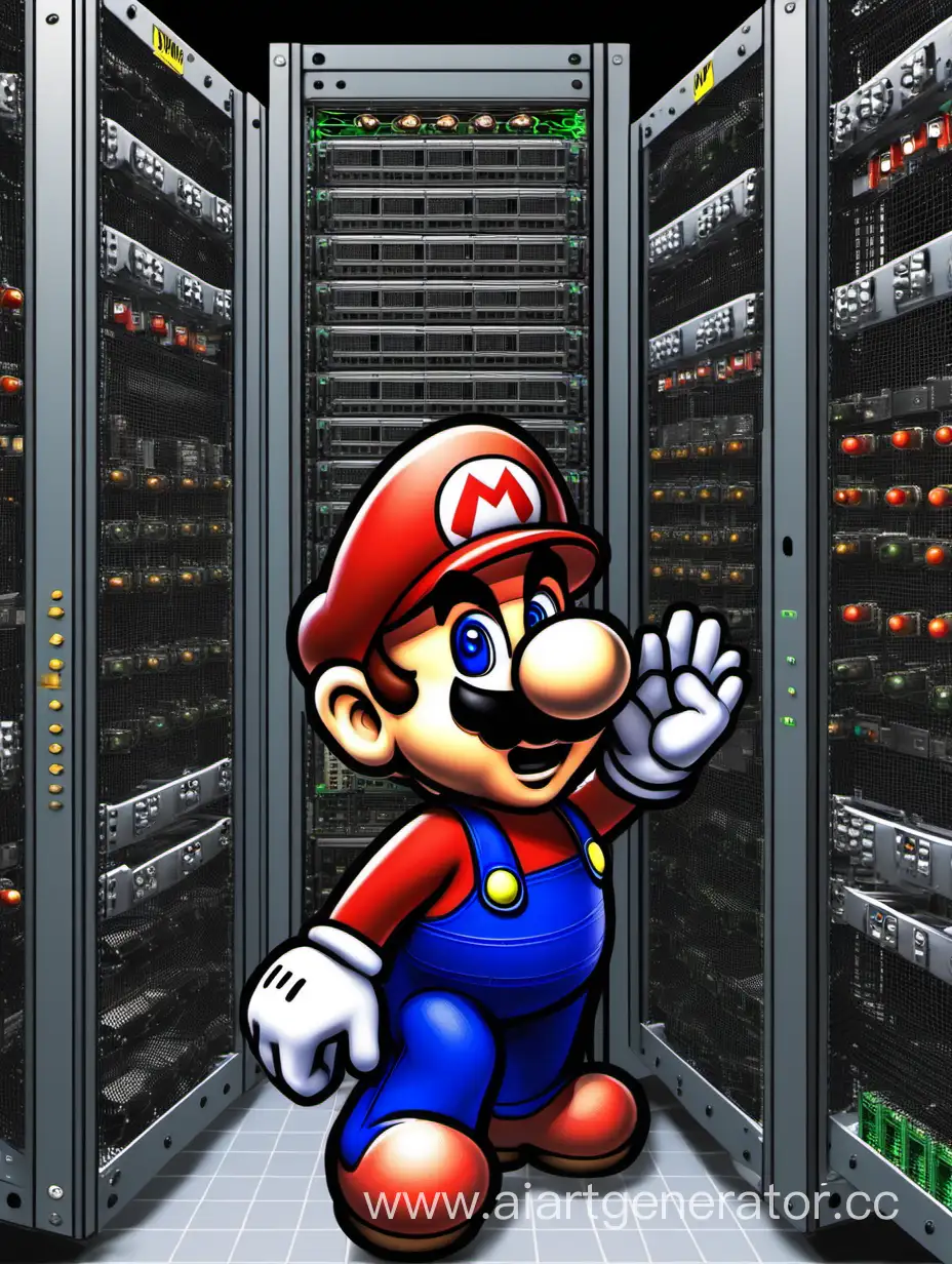 Марио собирает серверную стойку с серверами