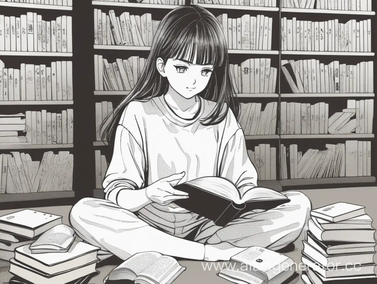 девушка читает книгу, стиль манги 
