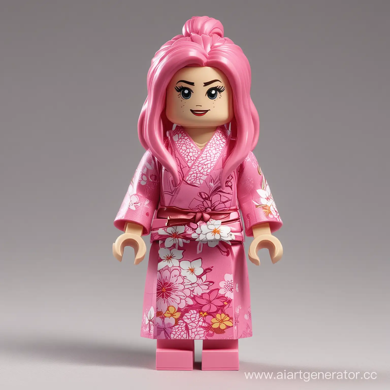 Girl-in-Pink-Kimono-with-Long-Dark-Pink-Hair-Playing-with-Lego