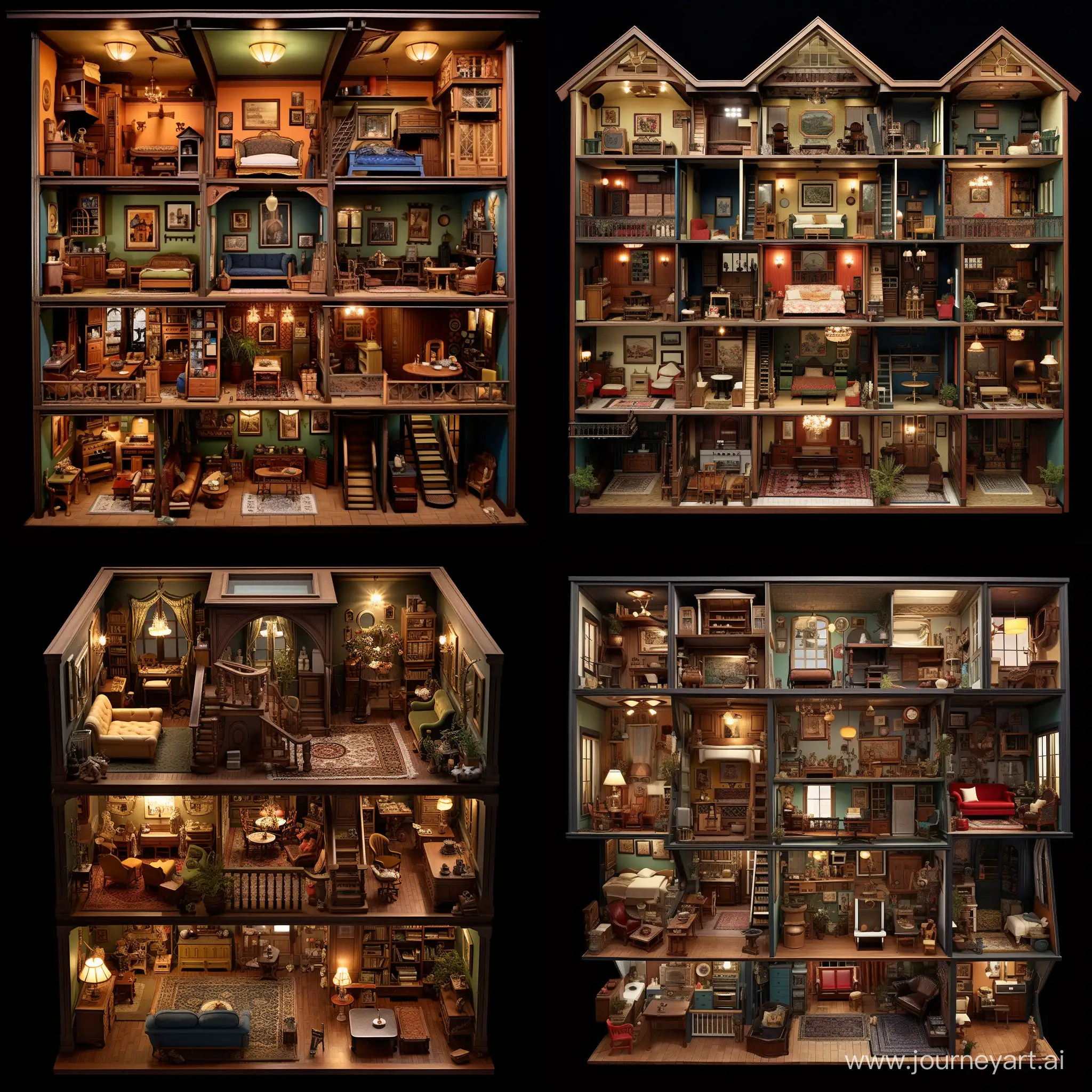 Multifaceted-Dollhouse-with-Numerous-Rooms-Top-View-AI-Art
