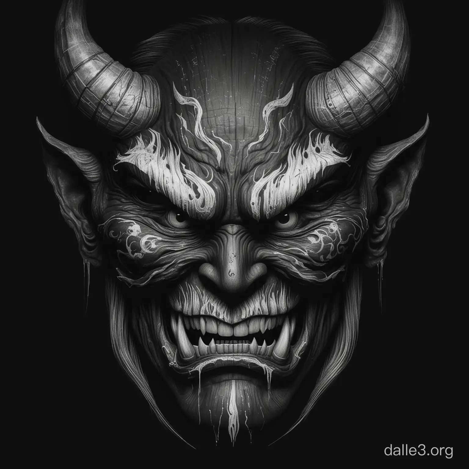 Japanese Evil Demon Mask Drawing on Black Background | Dalle3 AI