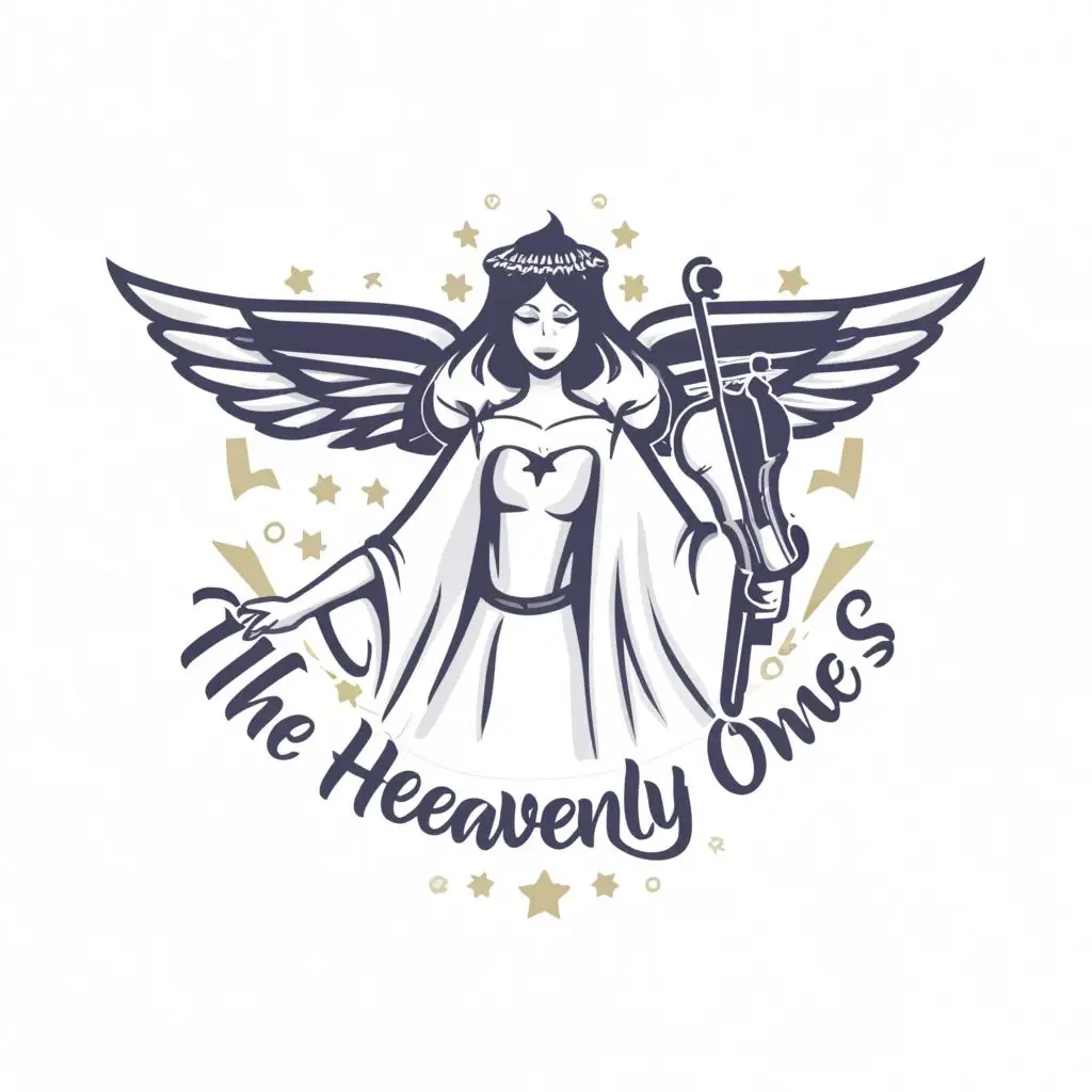 a logo design,with the text "The heavenly ones", main symbol:Musician holding an acting mask,Minimalistic,clear background