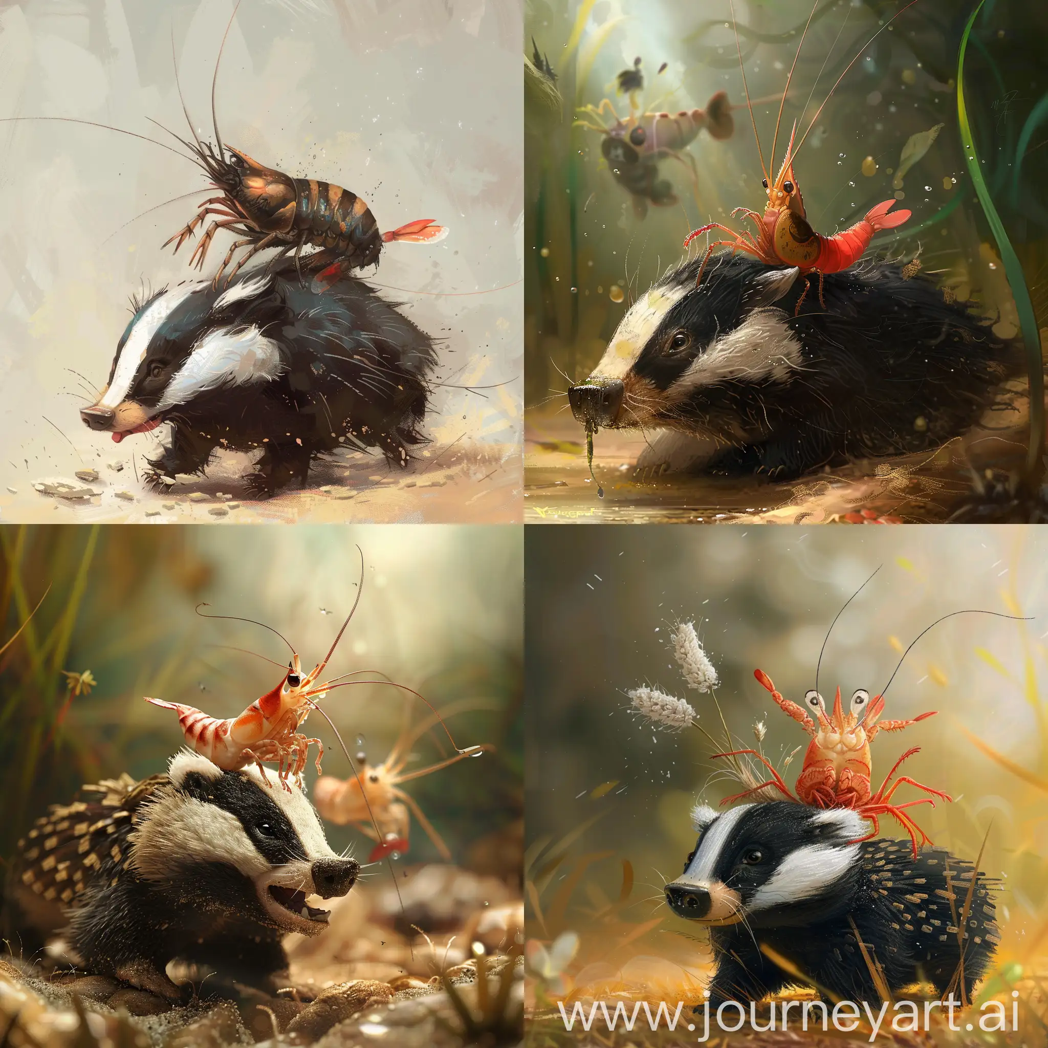 Playful-Shrimp-Riding-on-Majestic-Badger